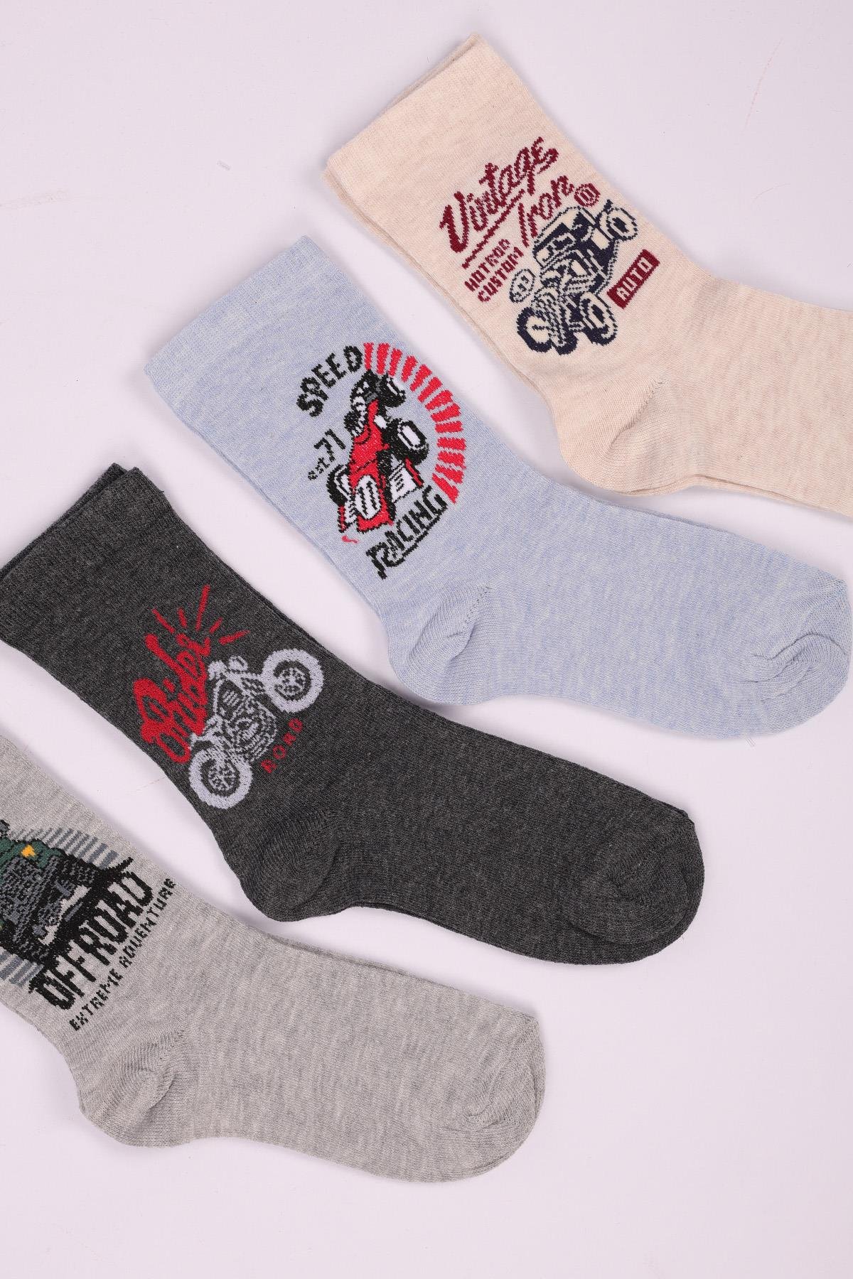 Araba Desenli 4'lü Erkek Çocuk Desenli Soket Çorap Seti ASORTİ