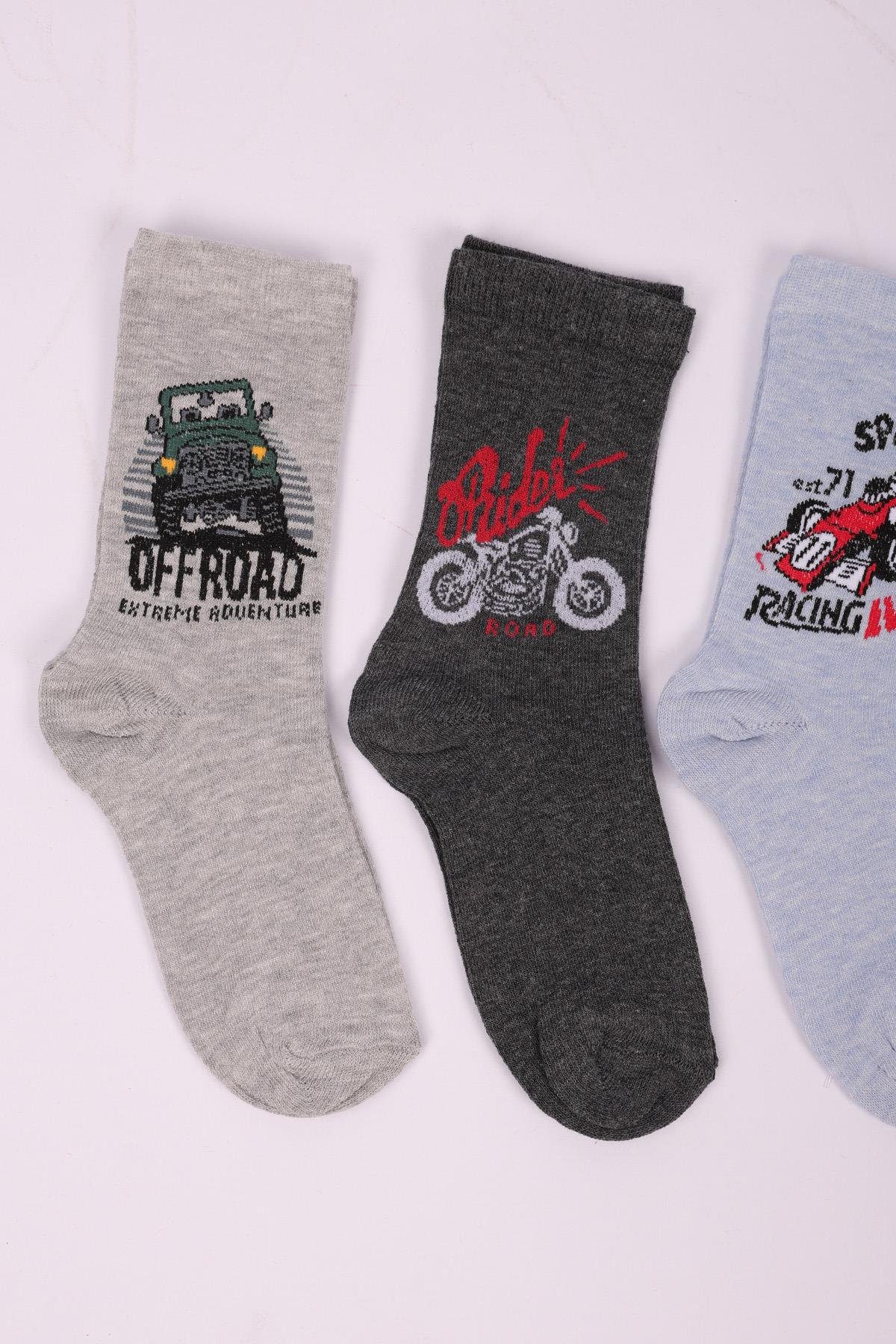 Araba Desenli 4'lü Erkek Çocuk Desenli Soket Çorap Seti ASORTİ