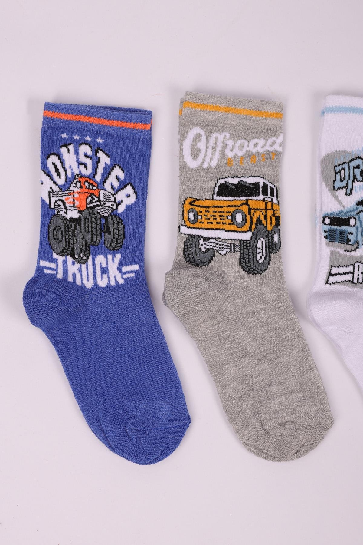 Araba Desenli 4'lü Erkek Çocuk Soket Çorap Seti ASORTİ
