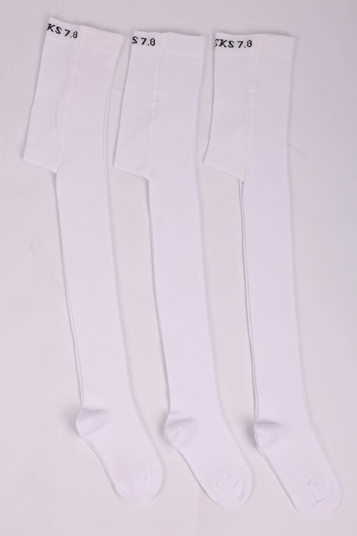 Derbili 3'lü Çocuk Külotlu Çorap Seti BEYAZ