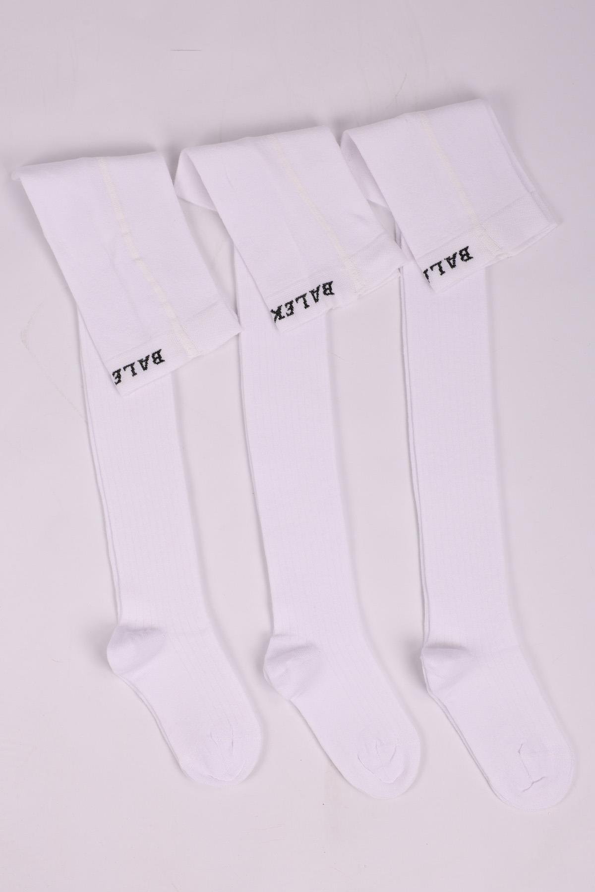 Derbili 3'lü Çocuk Külotlu Çorap Seti BEYAZ