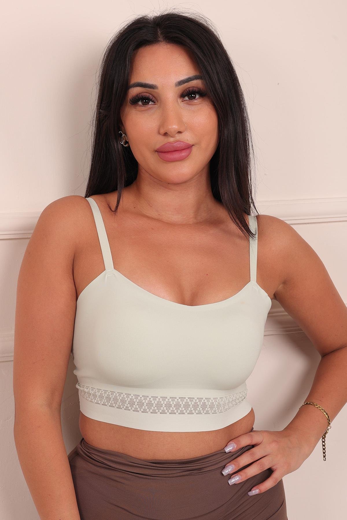 Dikişsiz Balensiz İnce Pedli Tül Dantel Belli Düz Kesim Bralet AÇIK YEŞİL