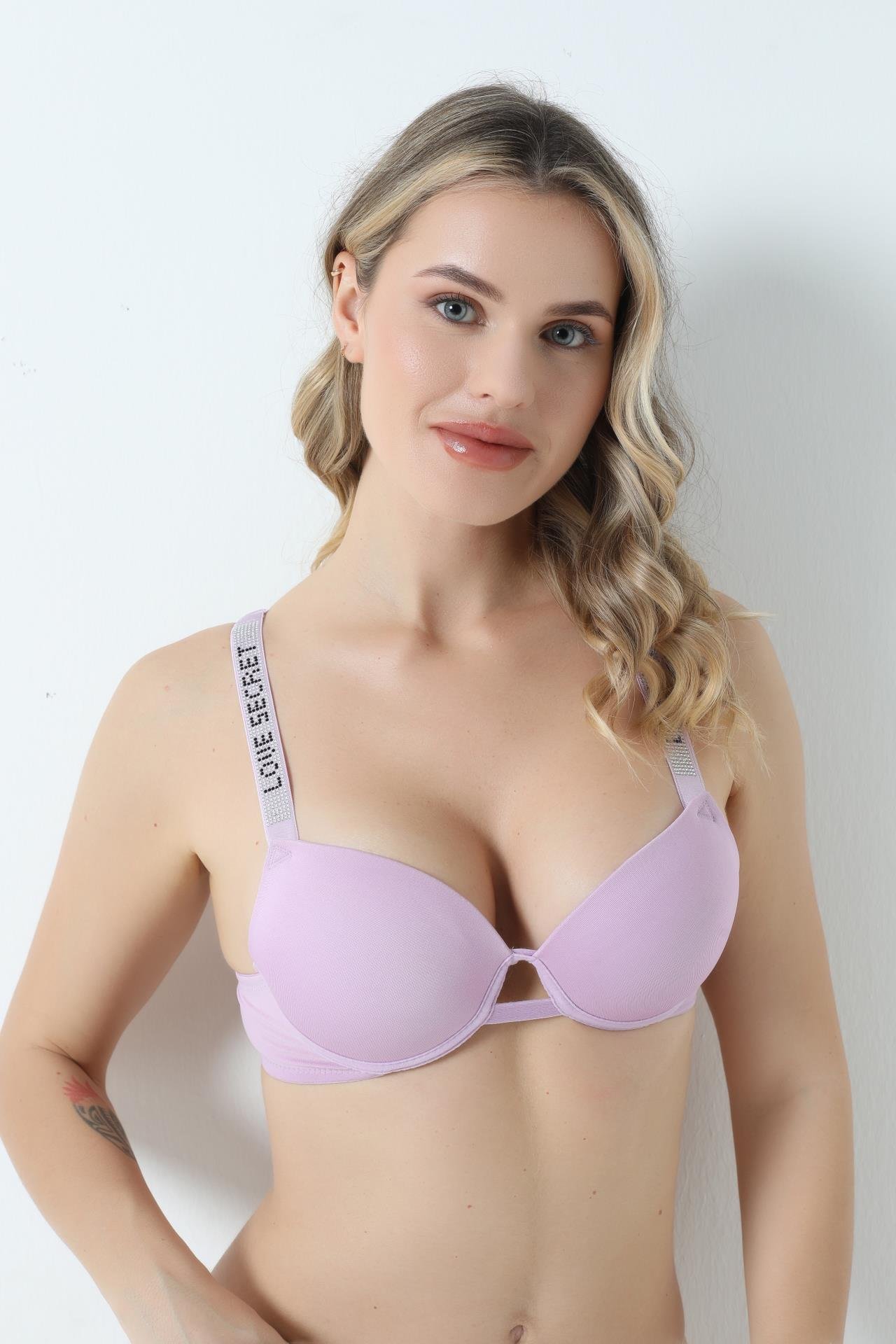 Dolgulu Mikro Taşlı B Cup Sütyen Takım LİLA