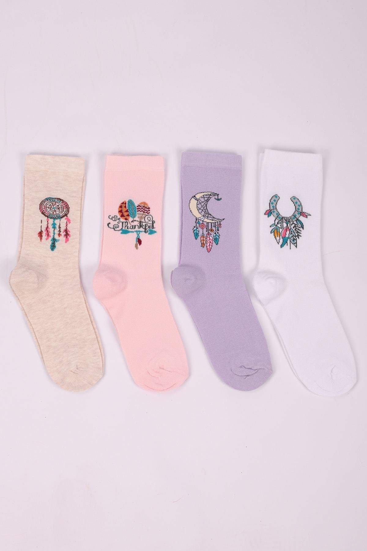 طقم جوارب بناتي منقوش عرقيًا مكون من 4 قطع ASORTI