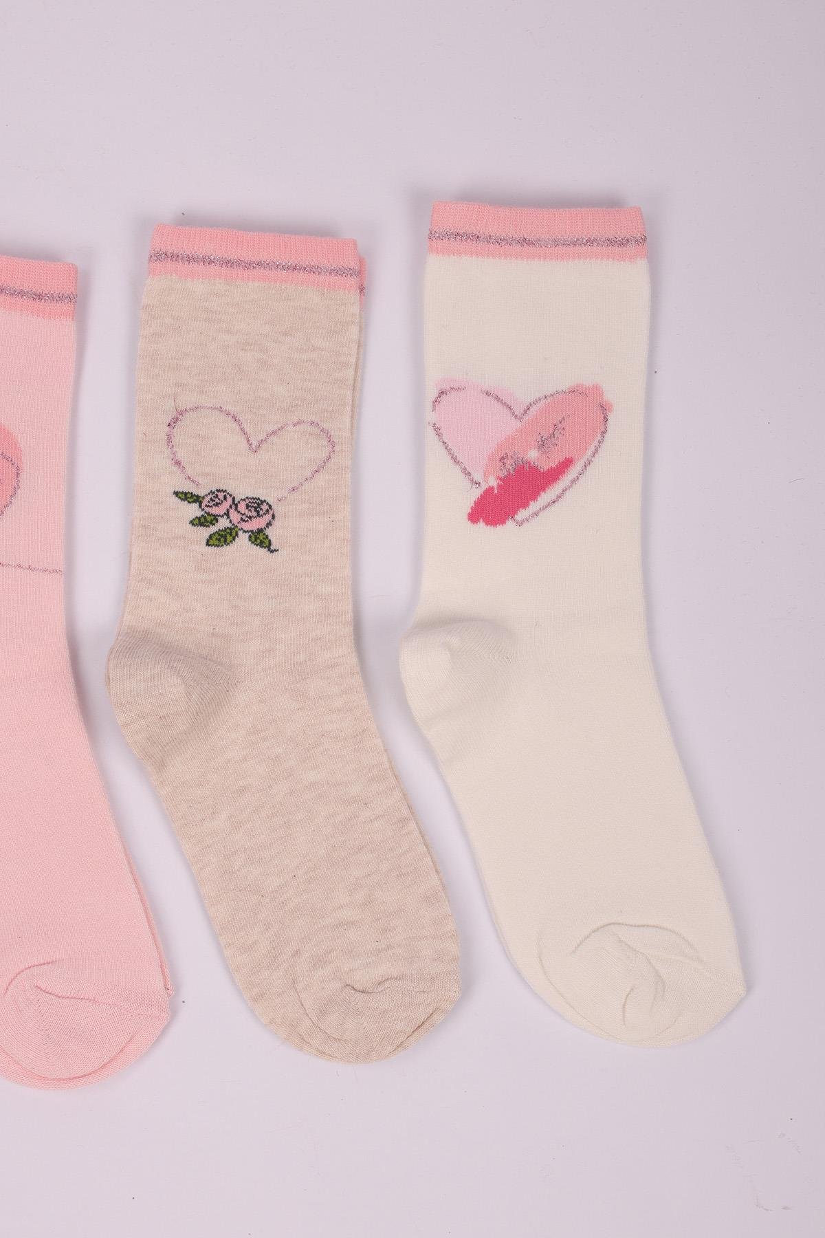 طقم من 4 جوارب بناتي منقوشة على شكل قلب ASORTI
