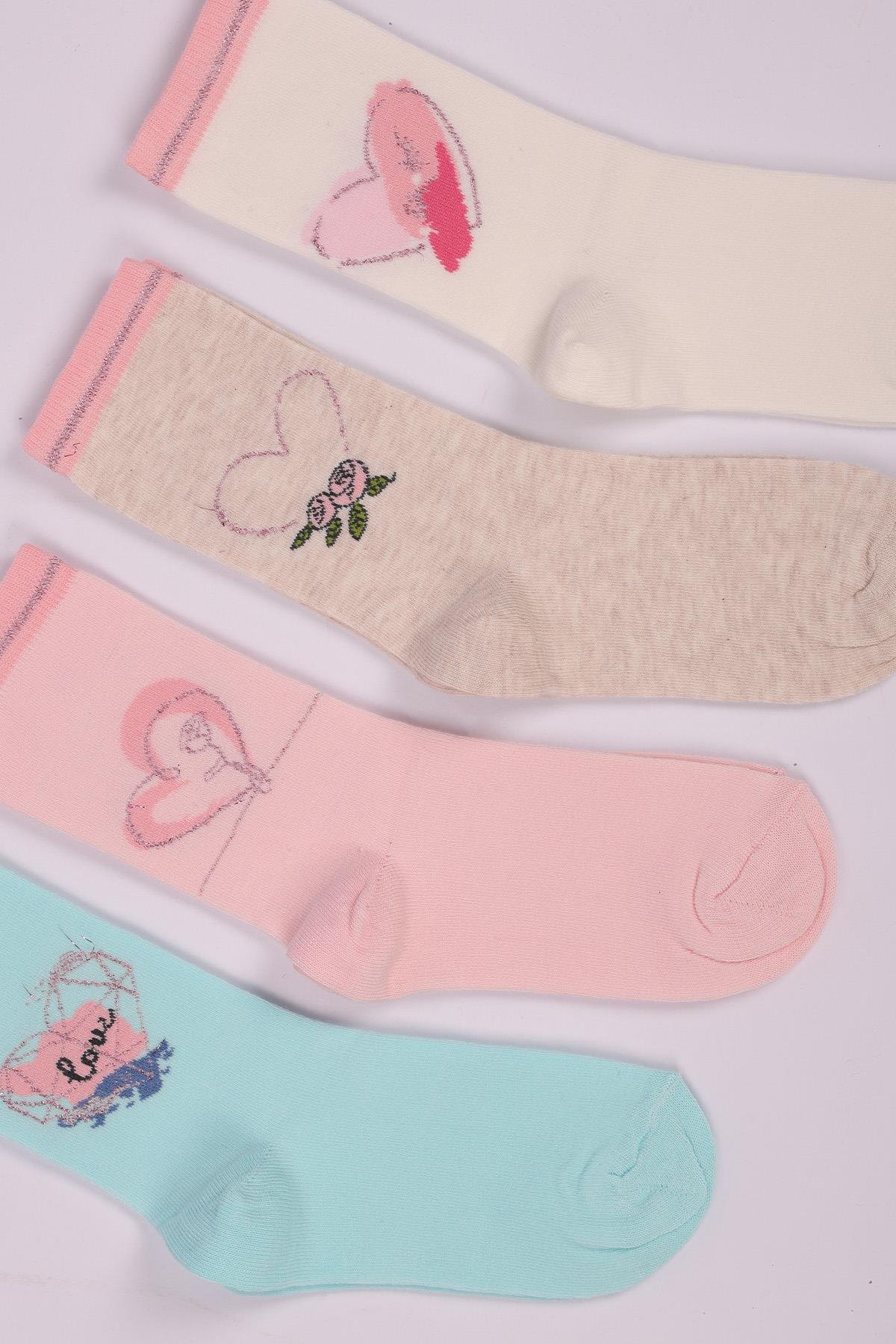 طقم من 4 جوارب بناتي منقوشة على شكل قلب ASORTI