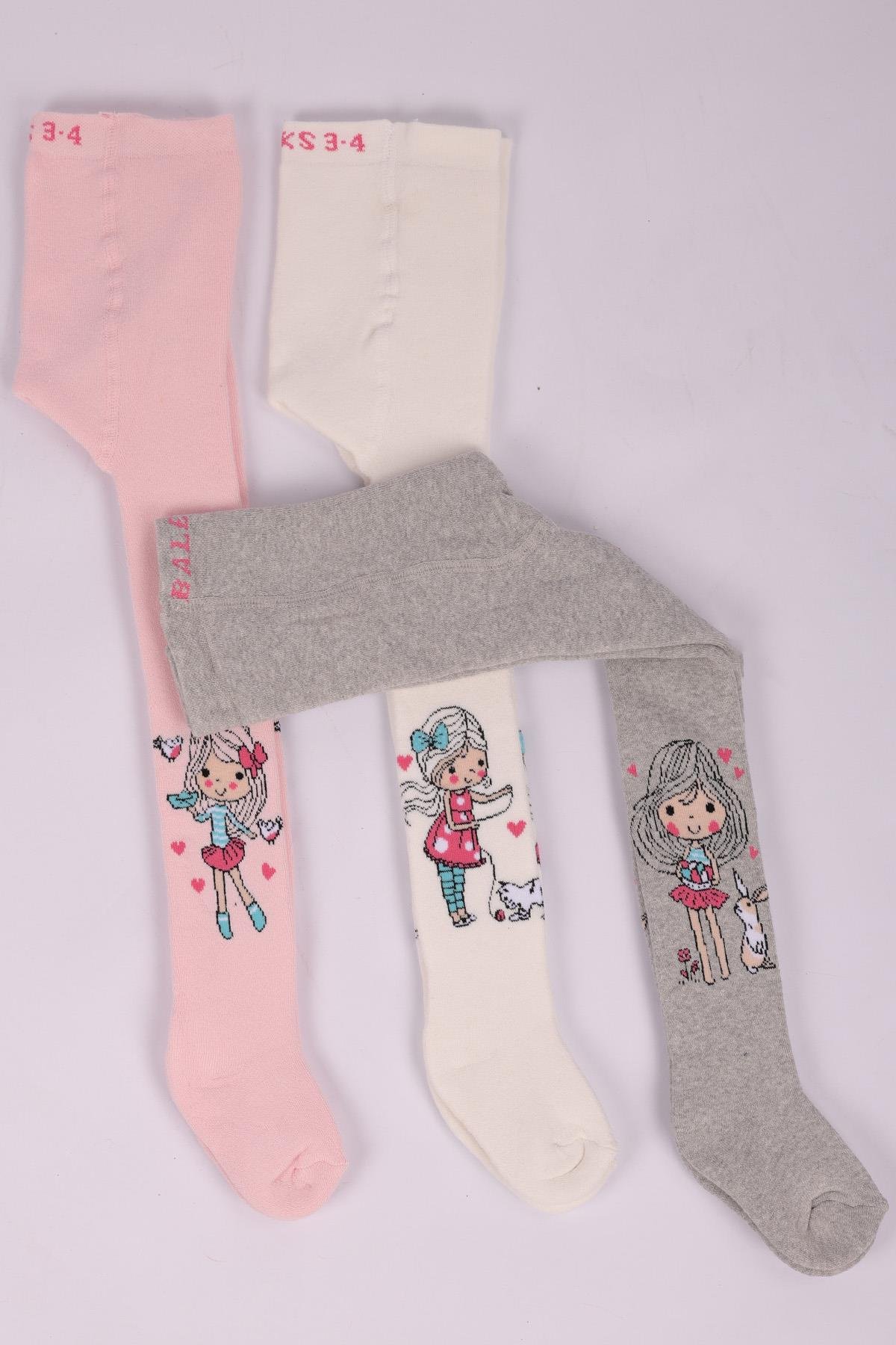 Karakterli 3'lü Kız Çocuk Havlu Külotlu Çorap Seti ASORTİ