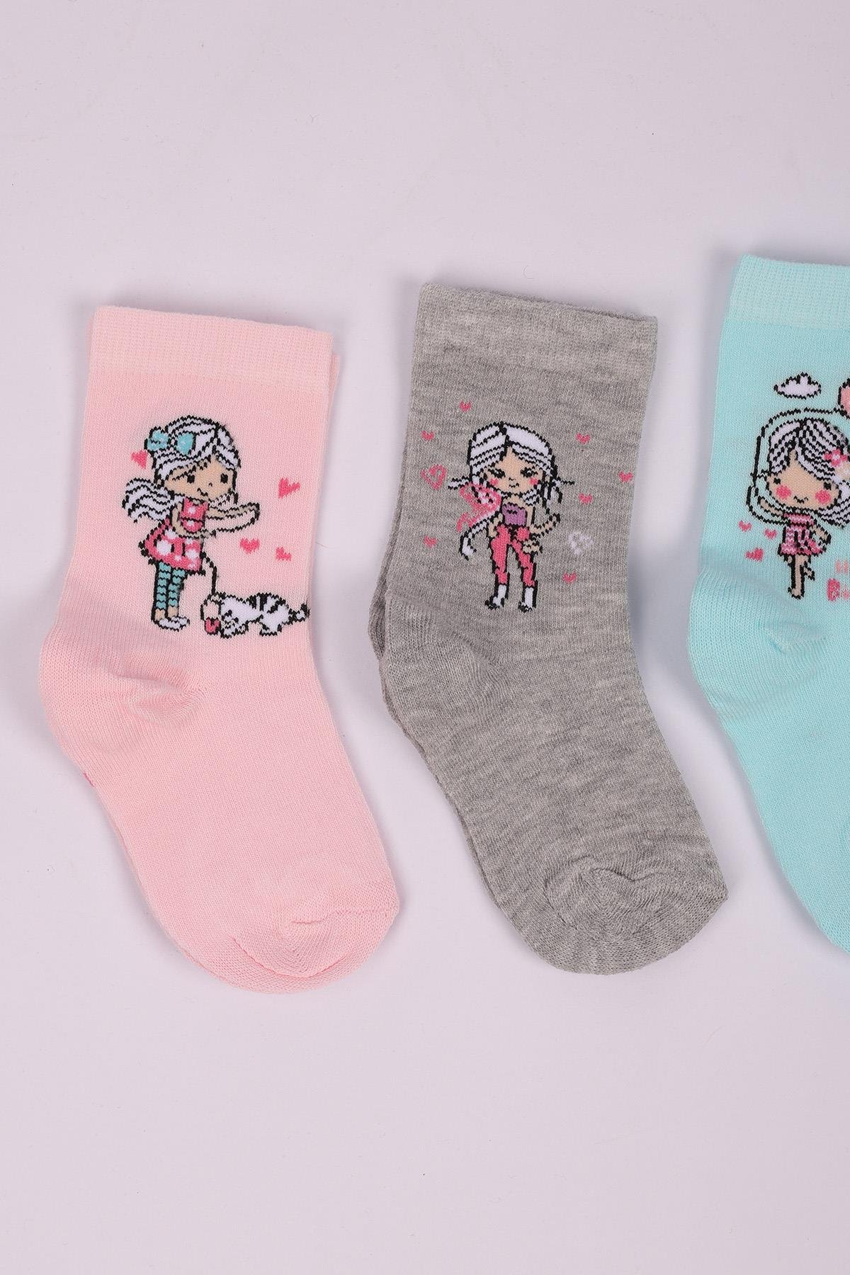 Karakterli 4'lü Kız Çocuk Soket Çorap Seti ASORTİ