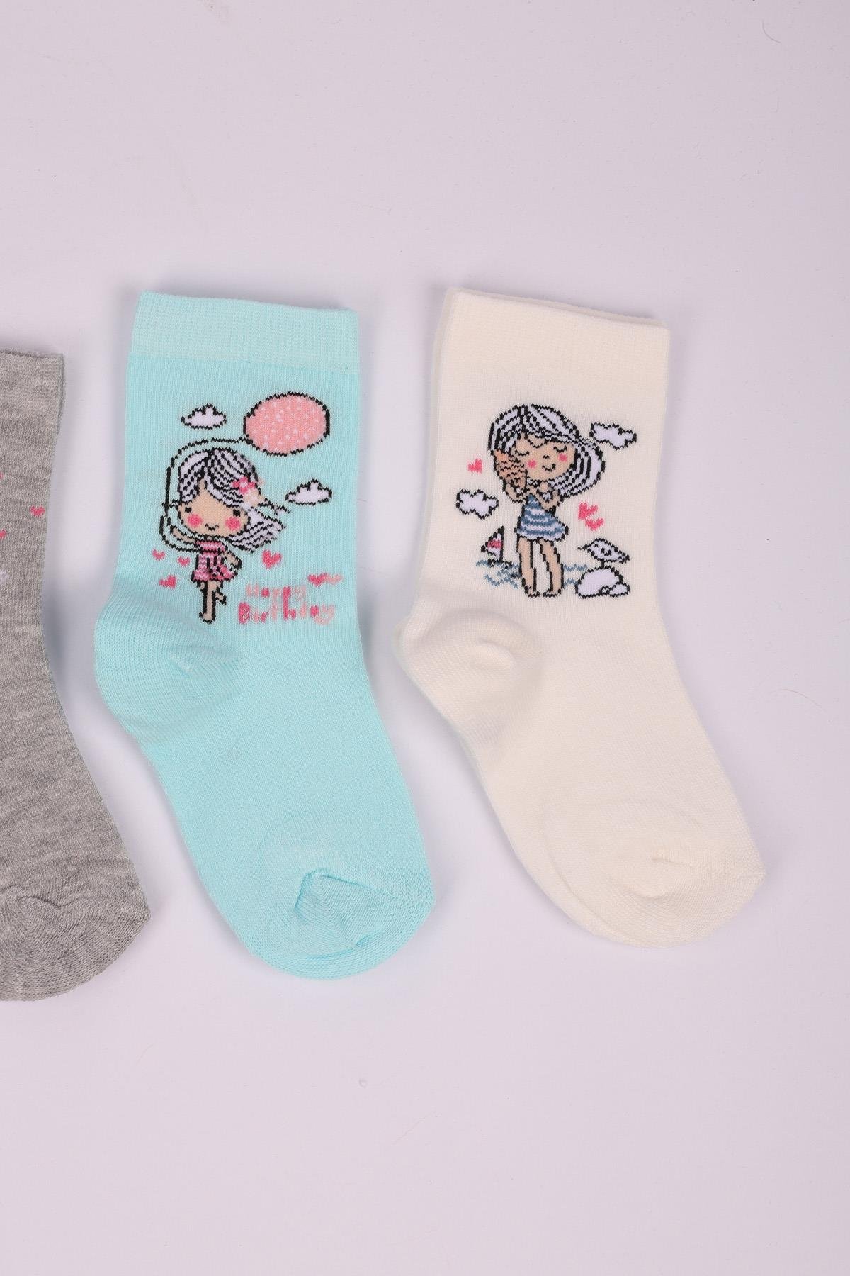 Karakterli 4'lü Kız Çocuk Soket Çorap Seti ASORTİ