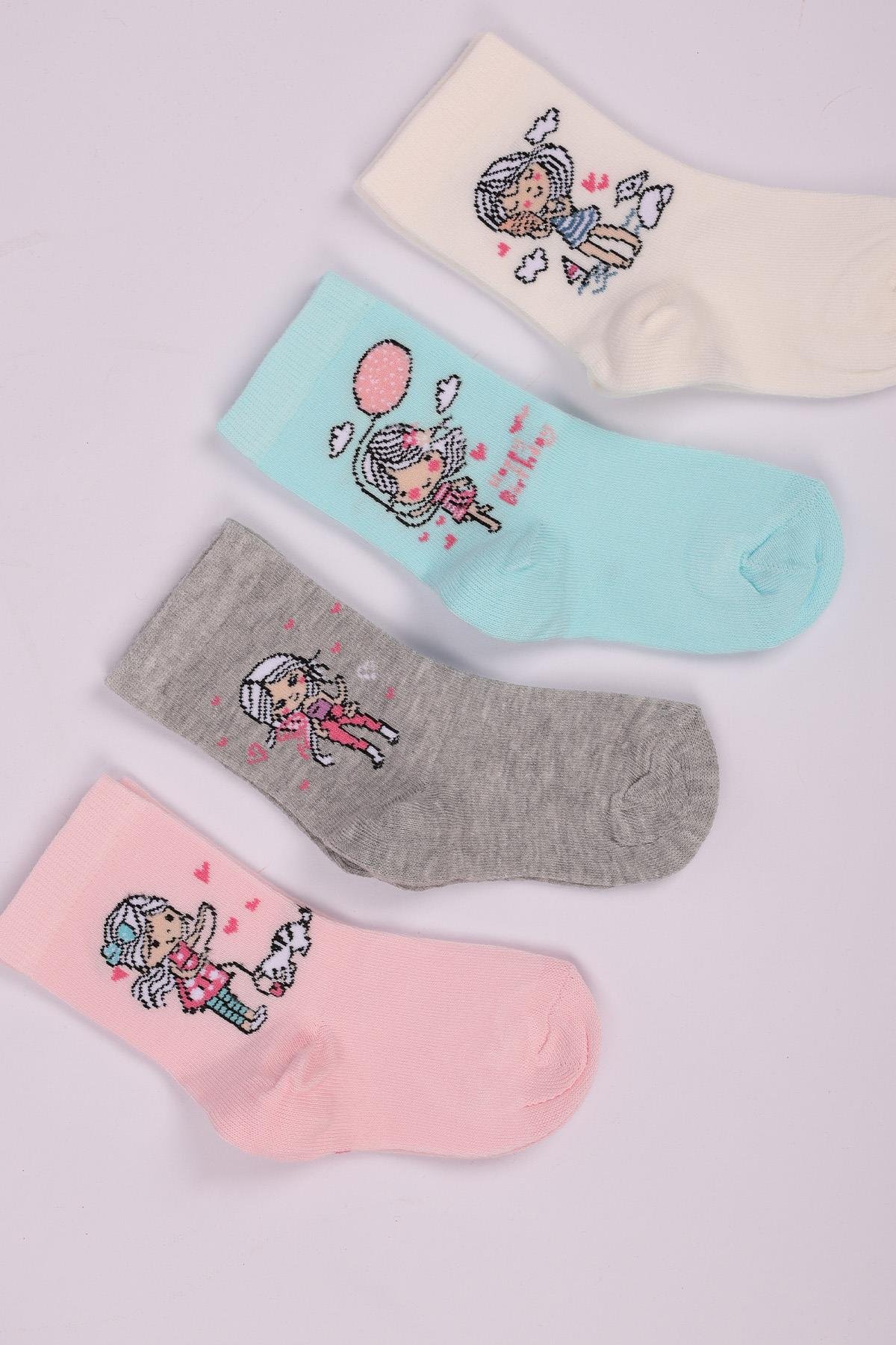 Karakterli 4'lü Kız Çocuk Soket Çorap Seti ASORTİ