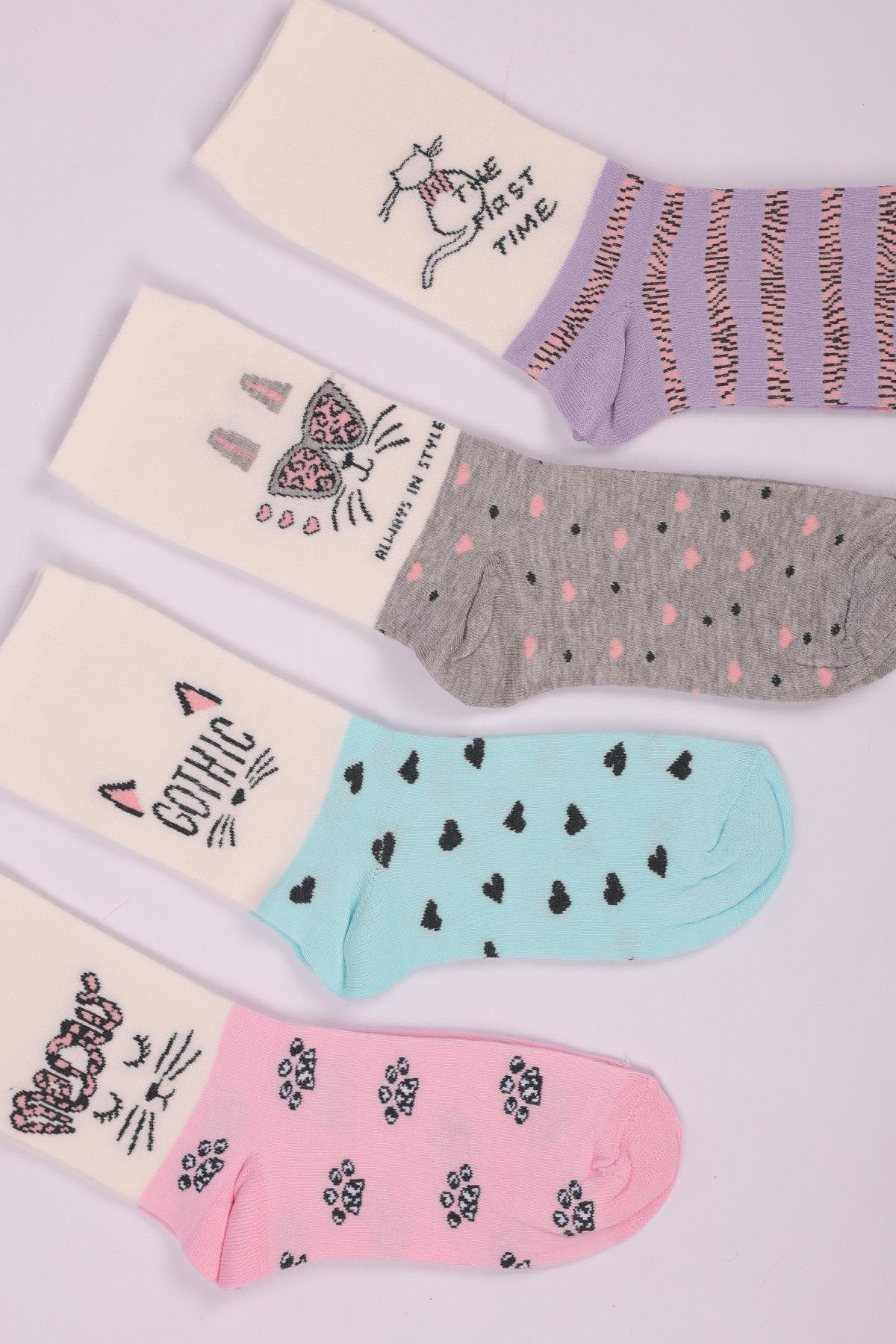 طقم جوارب بناتي منقوش بنقشة قطة مكون من 4 قطع ASORTI