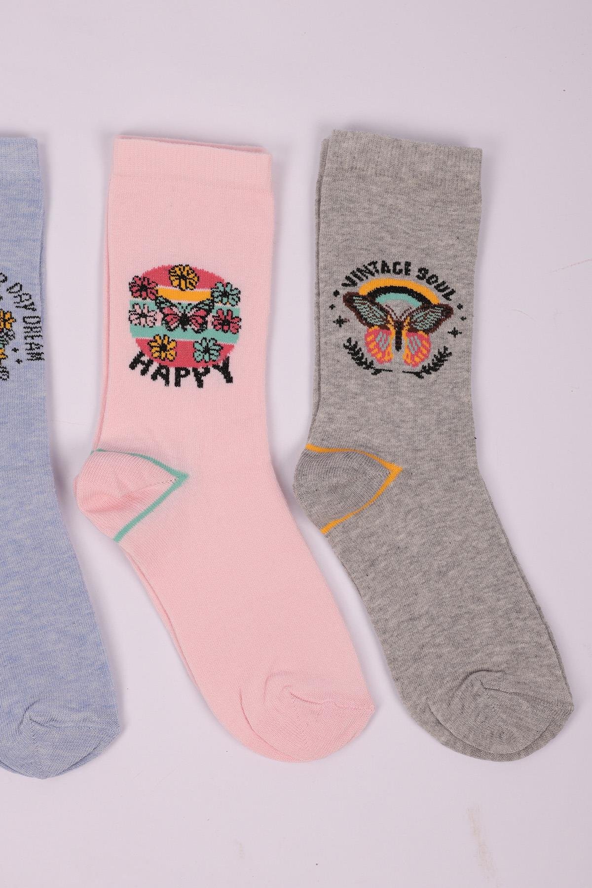 طقم من 4 جوارب بناتي بنقشة الفراشة ASORTI