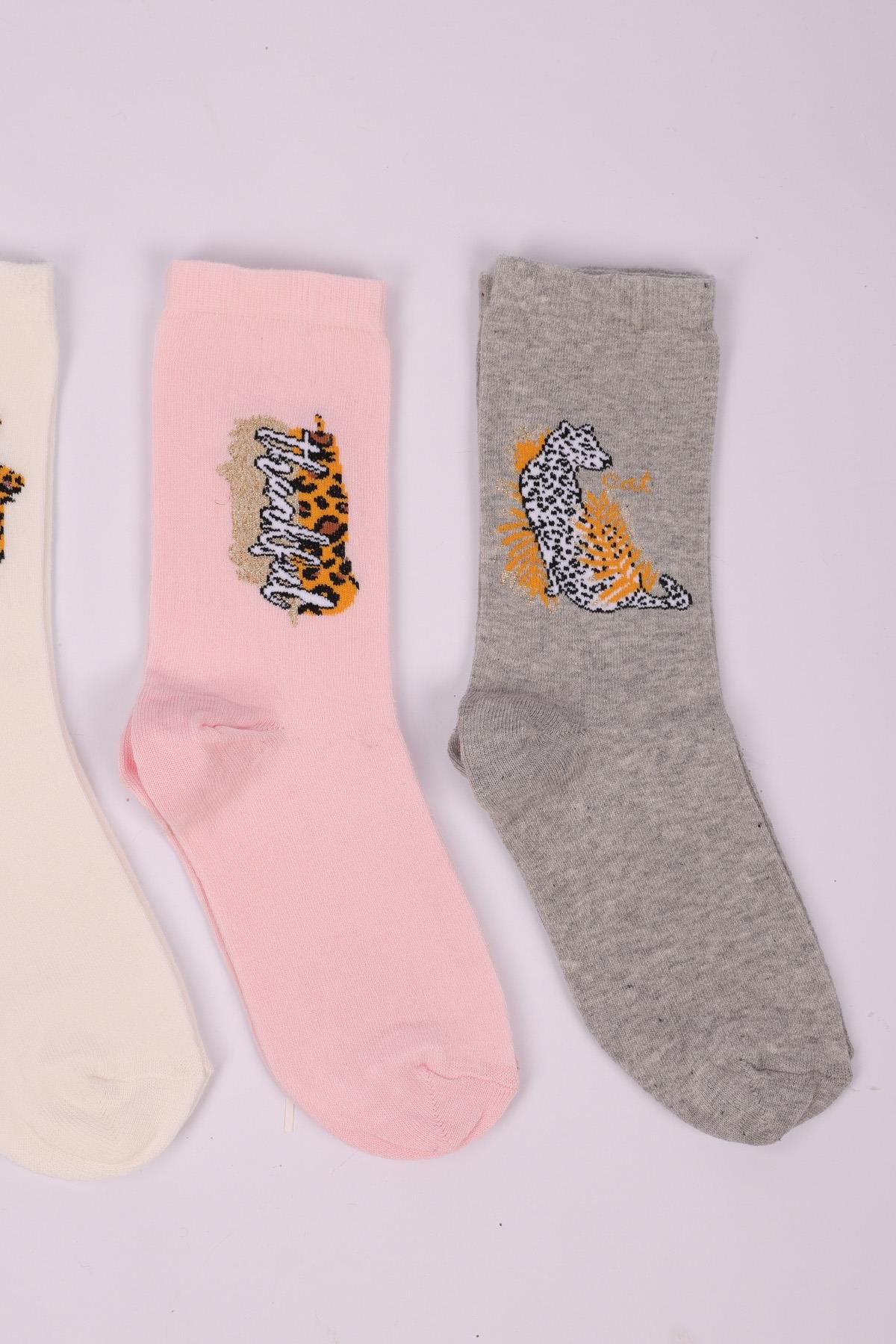 طقم من 4 جوارب بناتي بنقشة الفهد ASORTI