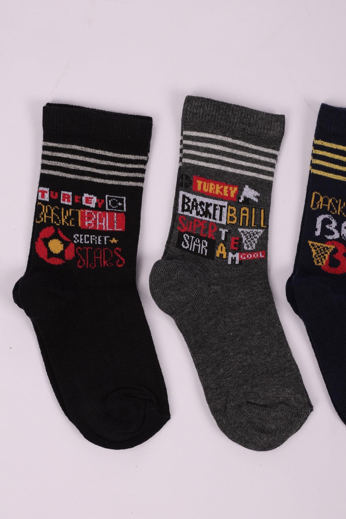 Yazı Sloganlı 4'lü Erkek Çocuk Soket Çorap Seti ASORTİ