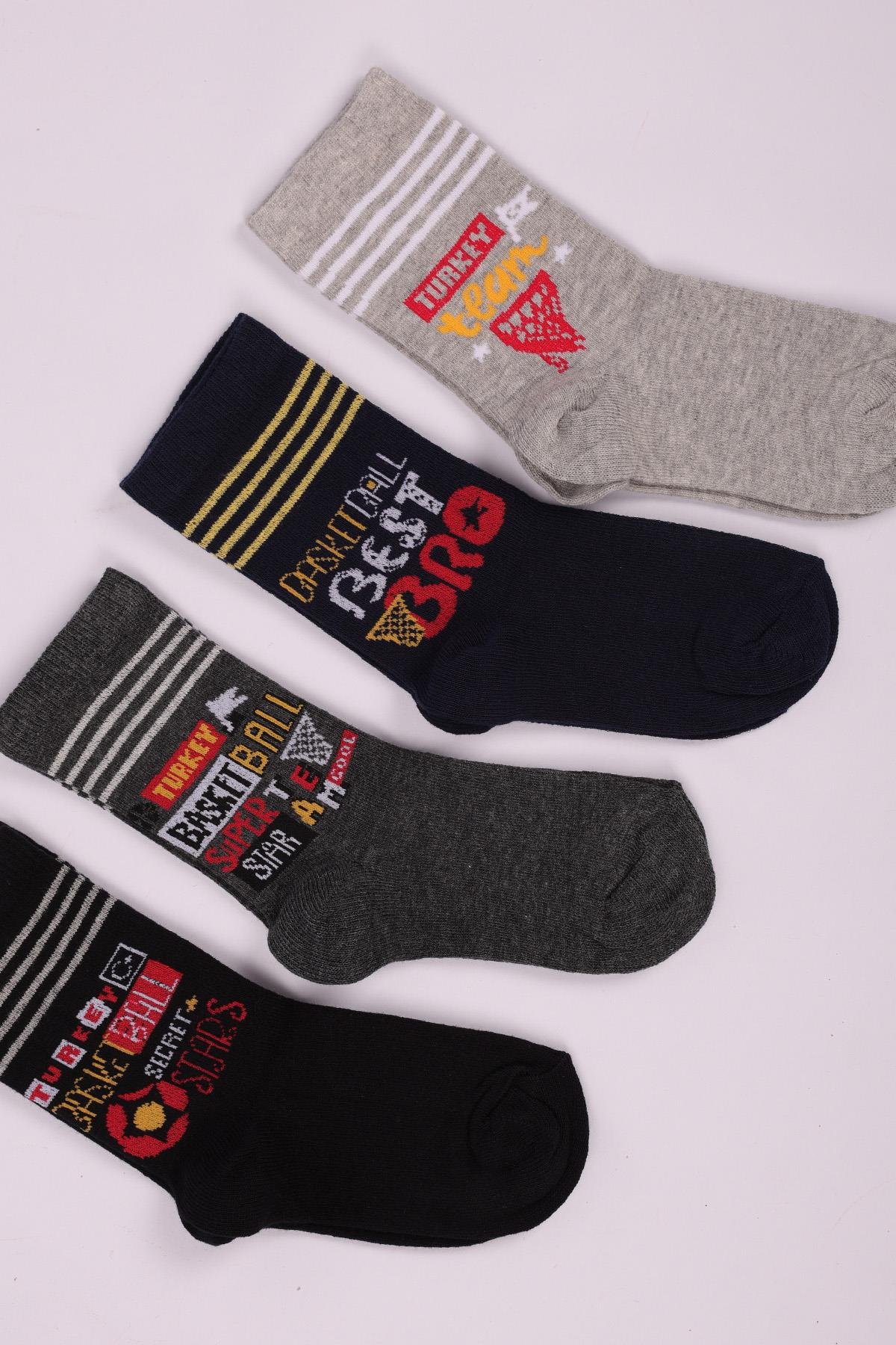 Yazı Sloganlı 4'lü Erkek Çocuk Soket Çorap Seti ASORTİ