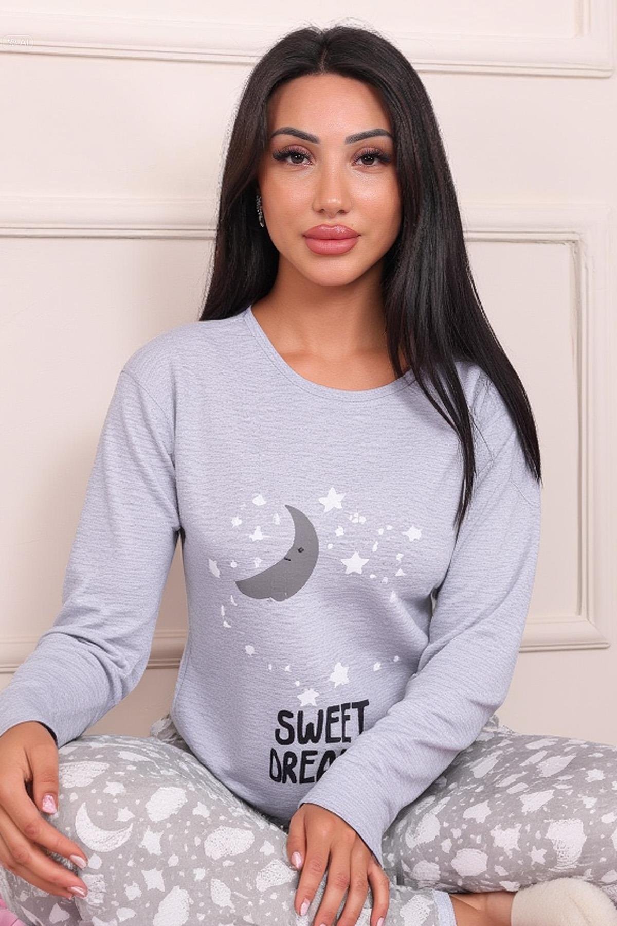SWEET DREAMS PATTERNED PAJAMAS SET GREY
