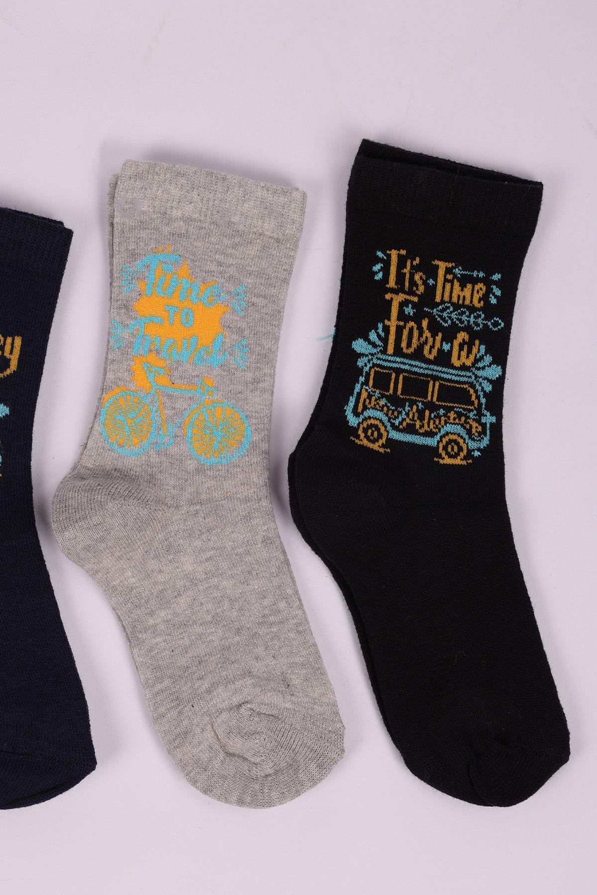 Taşıtlar Desenli 4'lü Erkek Çocuk Soket Çorap Seti ASORTİ