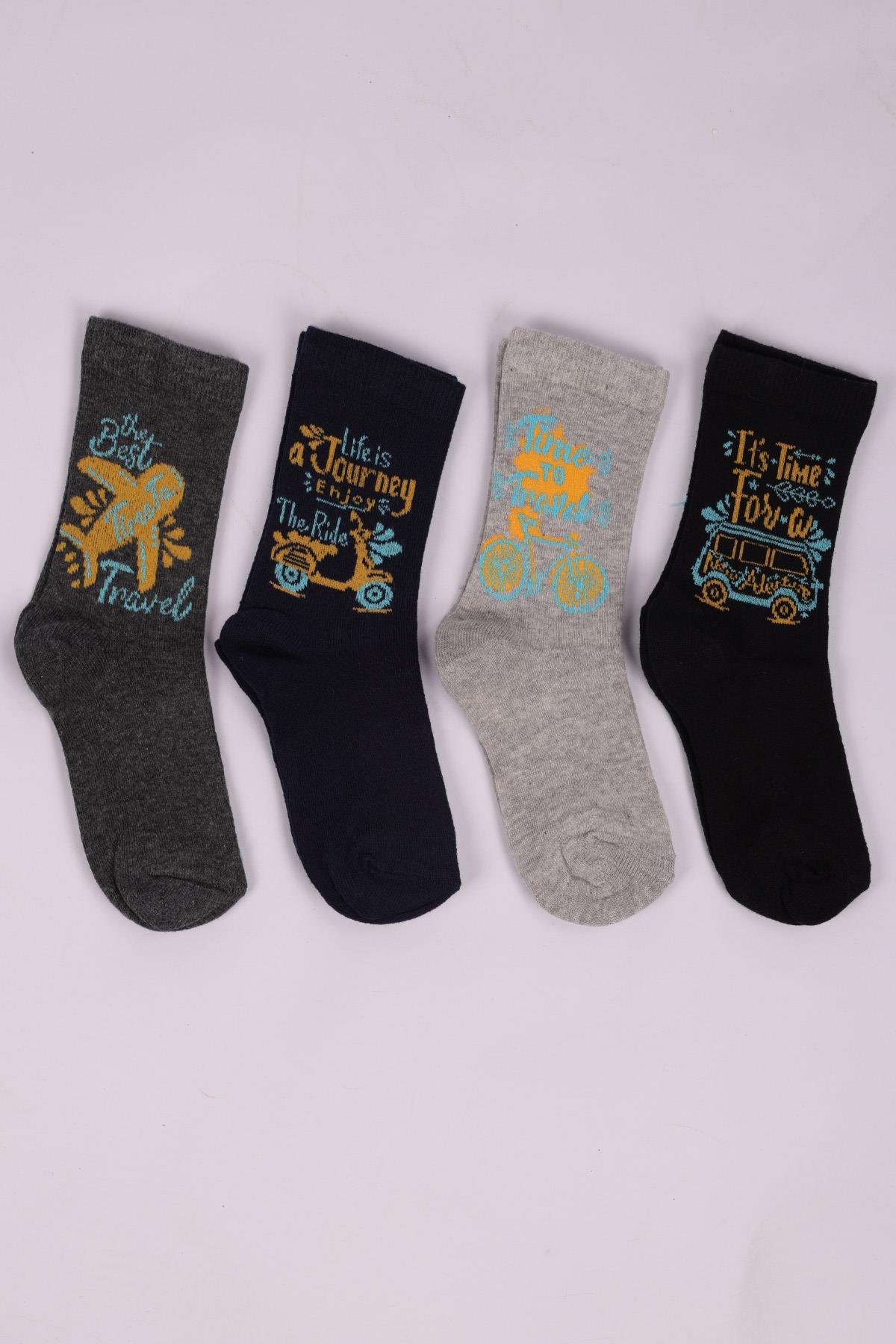 Taşıtlar Desenli 4'lü Erkek Çocuk Soket Çorap Seti ASORTİ