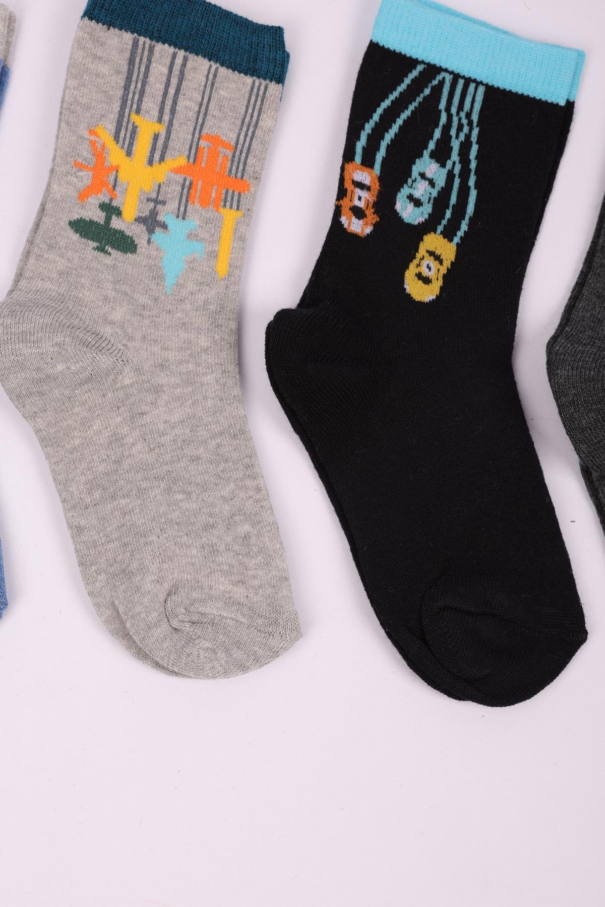 Uçak Desenli 4'lü Erkek Çocuk Soket Çorap Seti ASORTİ