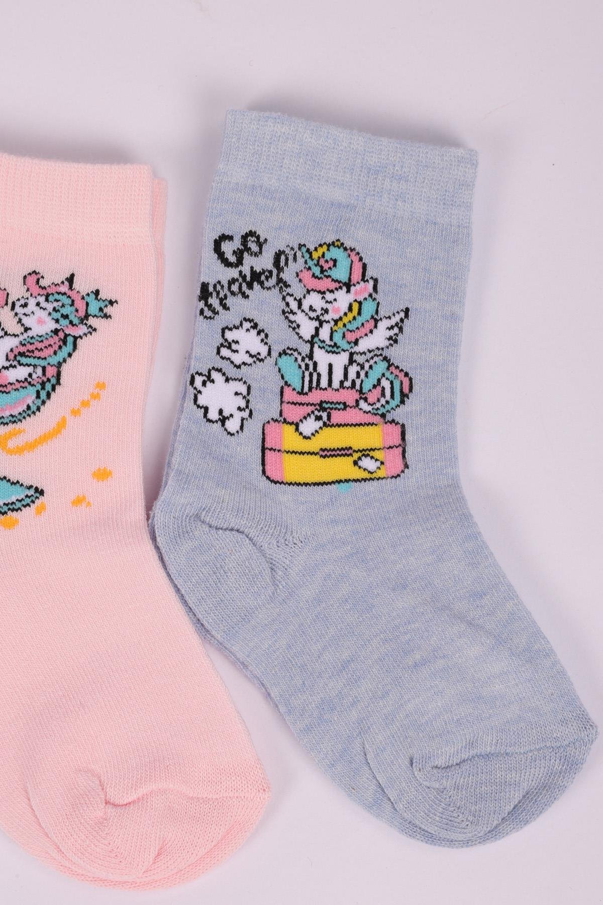 Unicorn Desenli 4'lü Kız Çocuk Soket Çorap Seti ASORTİ