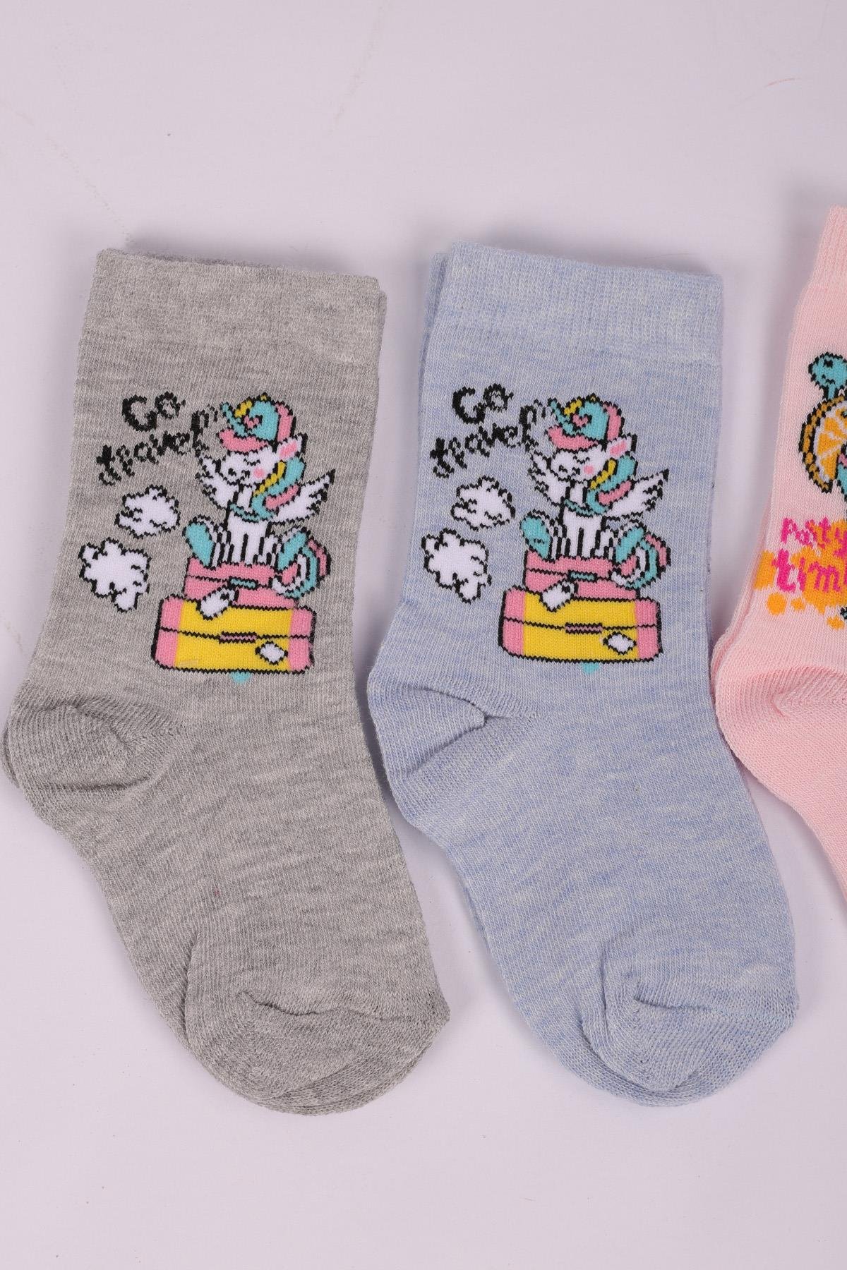 Unicorn Desenli 4'lü Kız Çocuk Soket Çorap Seti ASORTİ