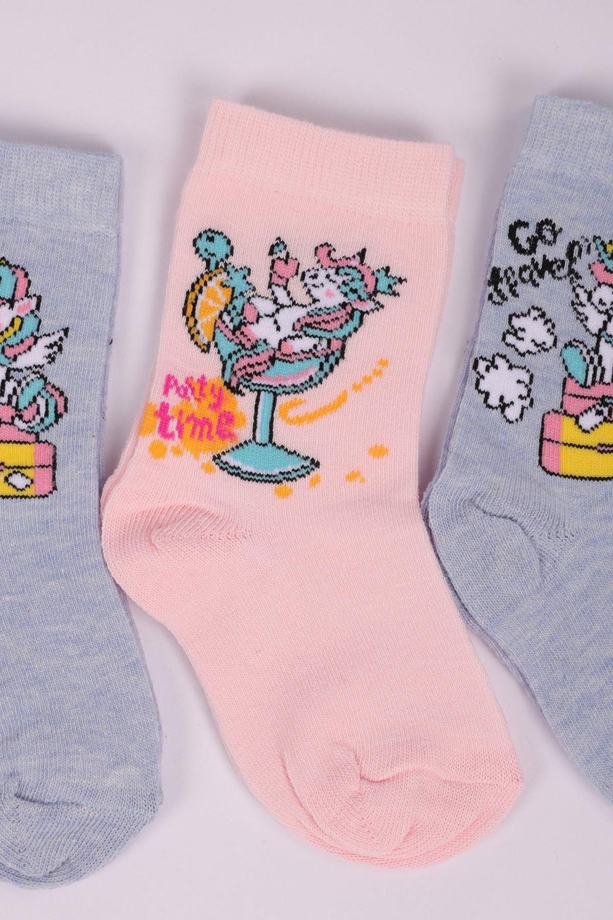 Unicorn Desenli 4'lü Kız Çocuk Soket Çorap Seti ASORTİ