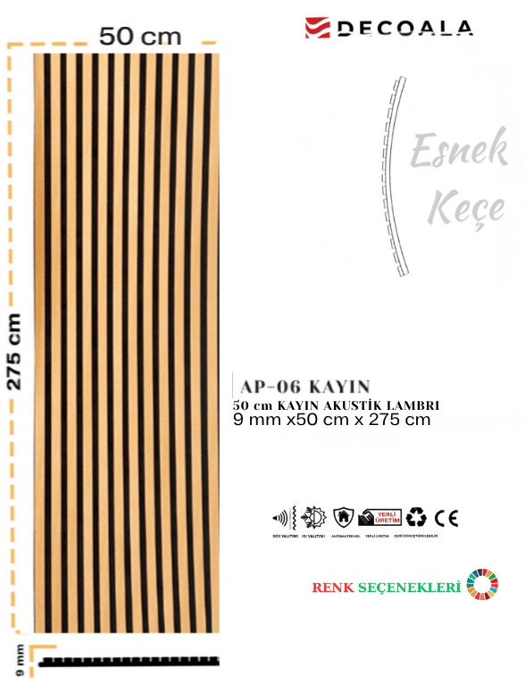 AKUSTİK DUVAR  PANELİ 50x275 cm + Ücretsiz Kaargo 