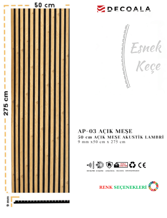  AKUSTİK DUVAR  PANELİ 50x275 cm + Ücretsiz Kaargo 