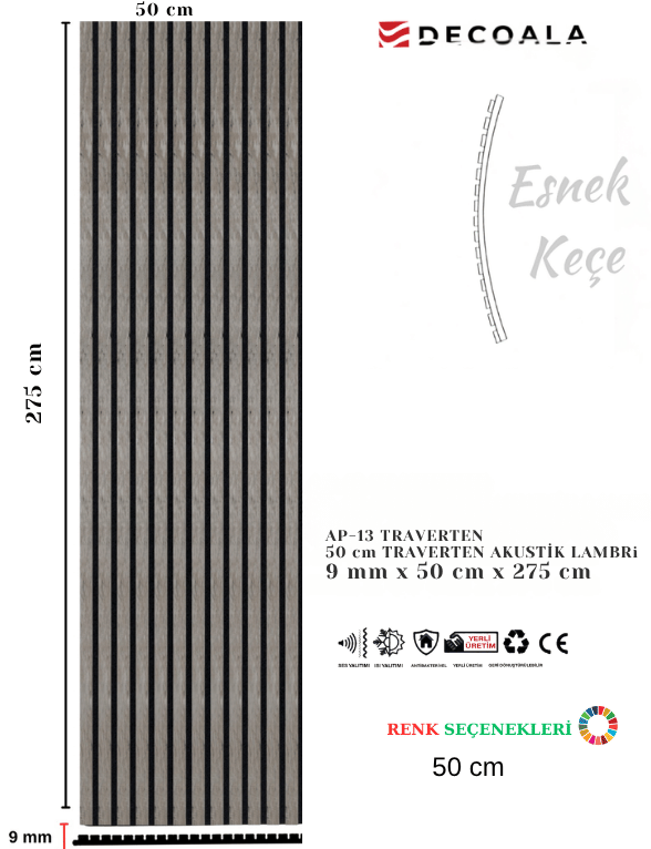  AKUSTİK DUVAR  PANELİ 50x275 cm + Ücretsiz Kaargo 