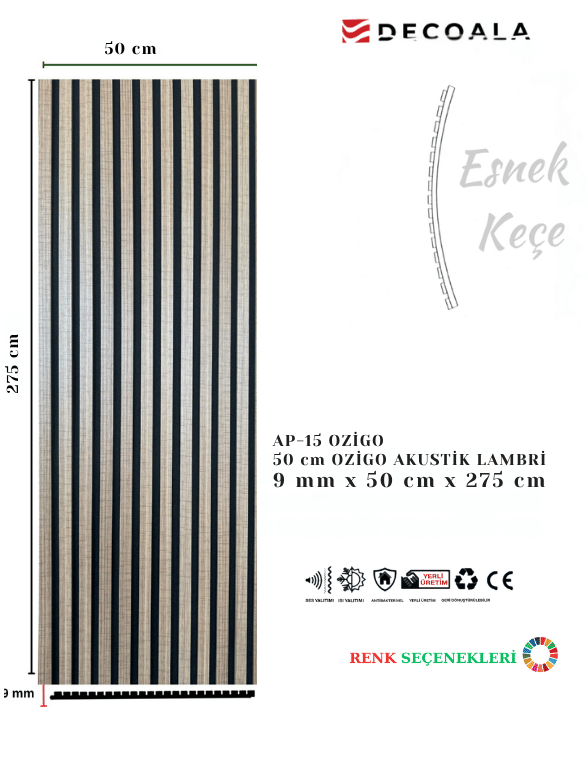  AKUSTİK DUVAR  PANELİ 50x275 cm + Ücretsiz Kaargo 