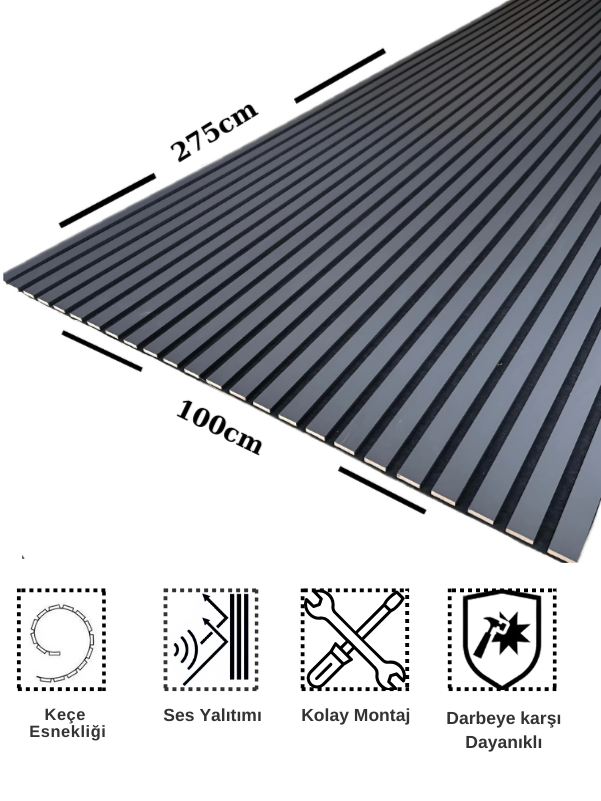 Antrasit AKUSTİK LAMBRİ 100x275 cm