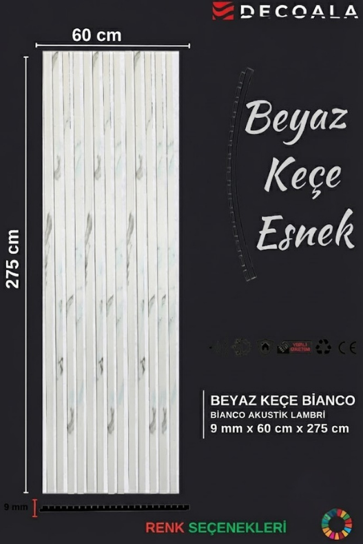 Akustik Duvar Paneli Beyaz Keçe 60x275