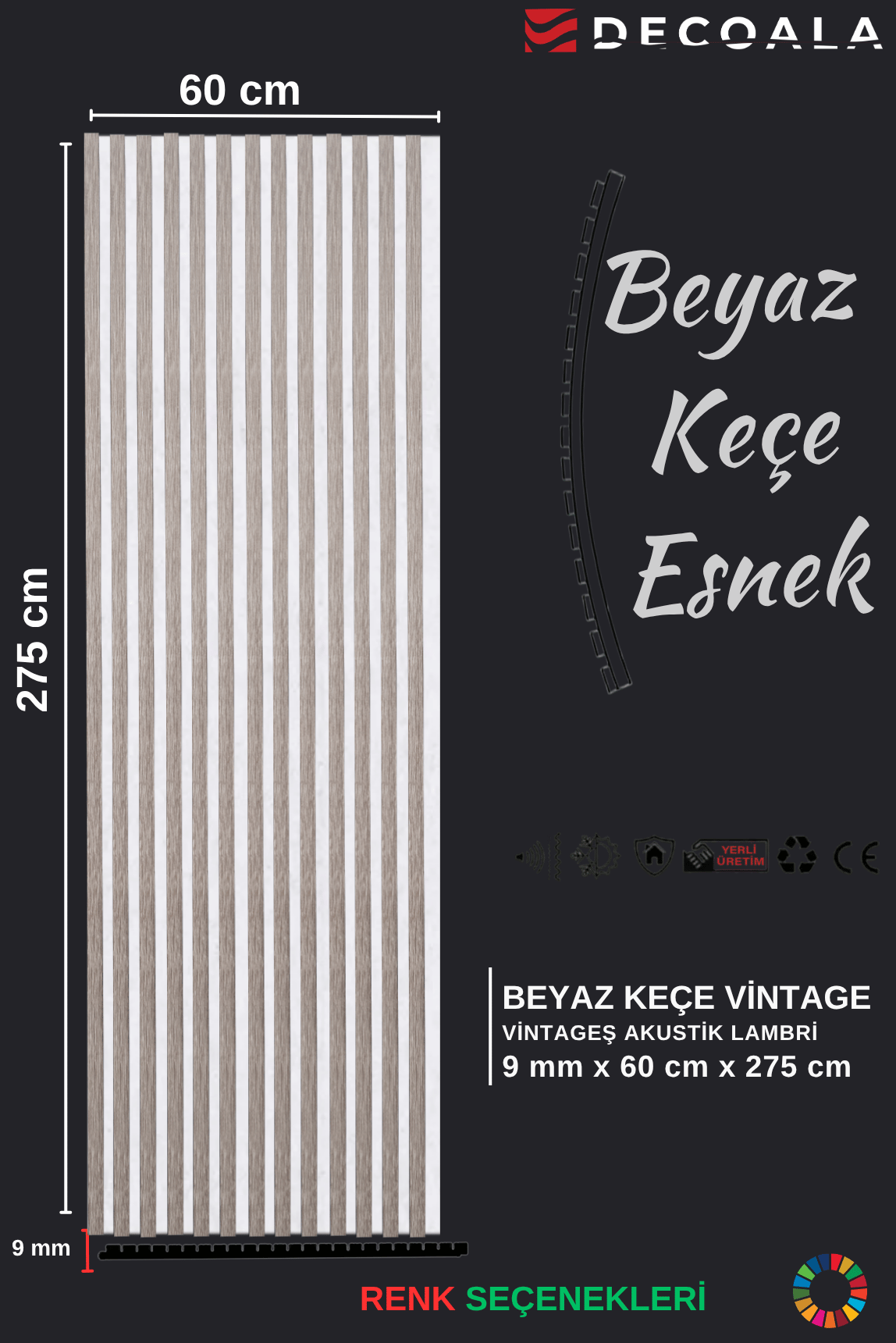 Akustik Duvar Paneli Beyaz Keçe 60x275