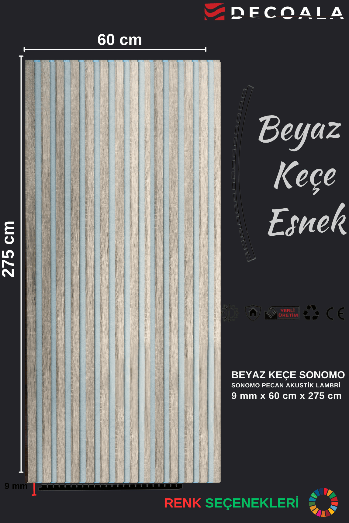 Mdf Ahşap Akustik Duvar Paneli Beyaz Keçe