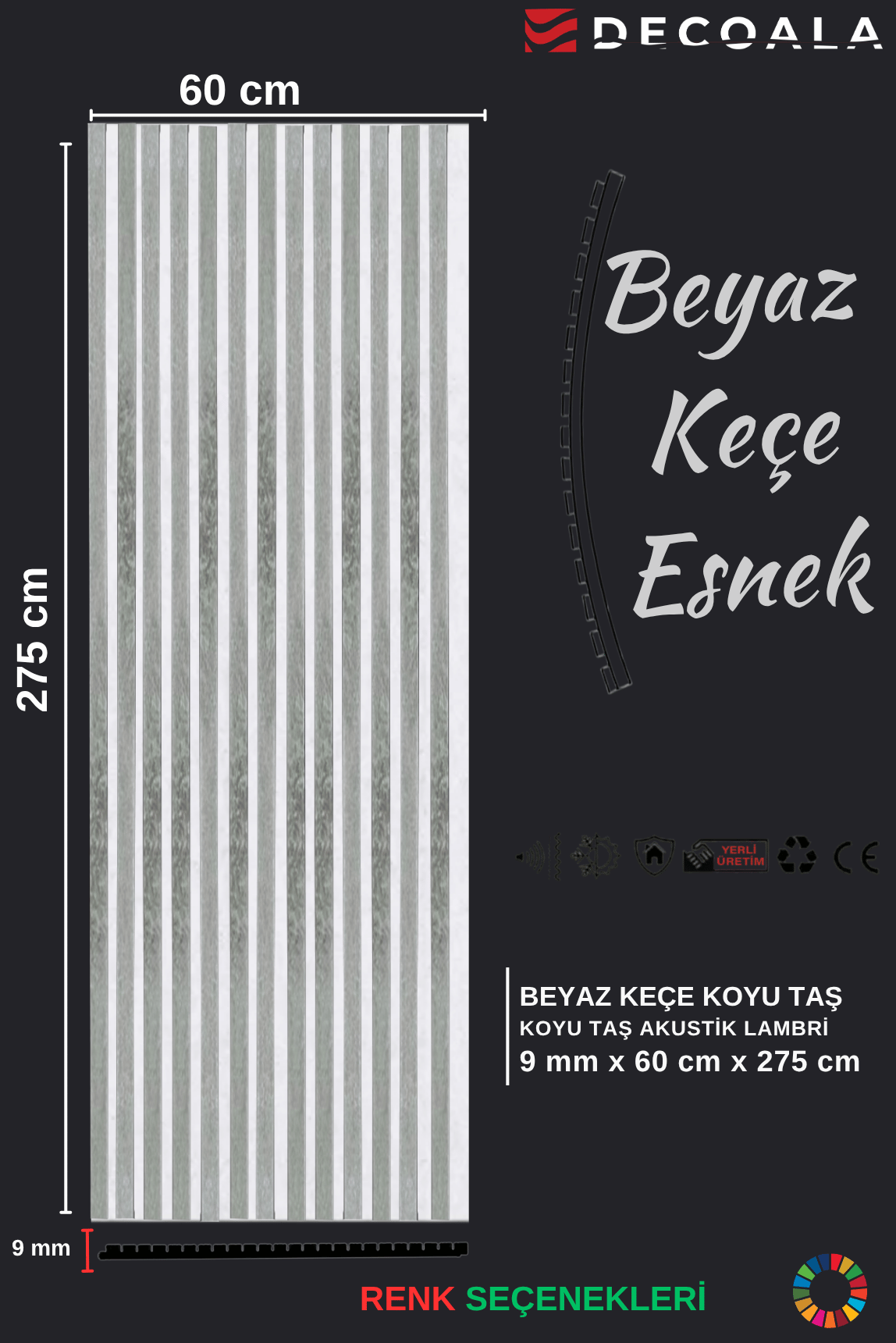 Mdf Ahşap Akustik Duvar Paneli Beyaz Keçe