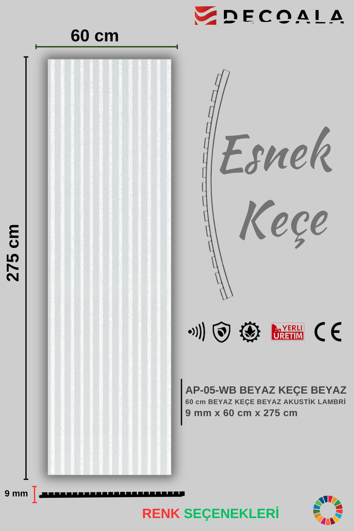 Mdf Ahşap Akustik Duvar Paneli Beyaz Keçe