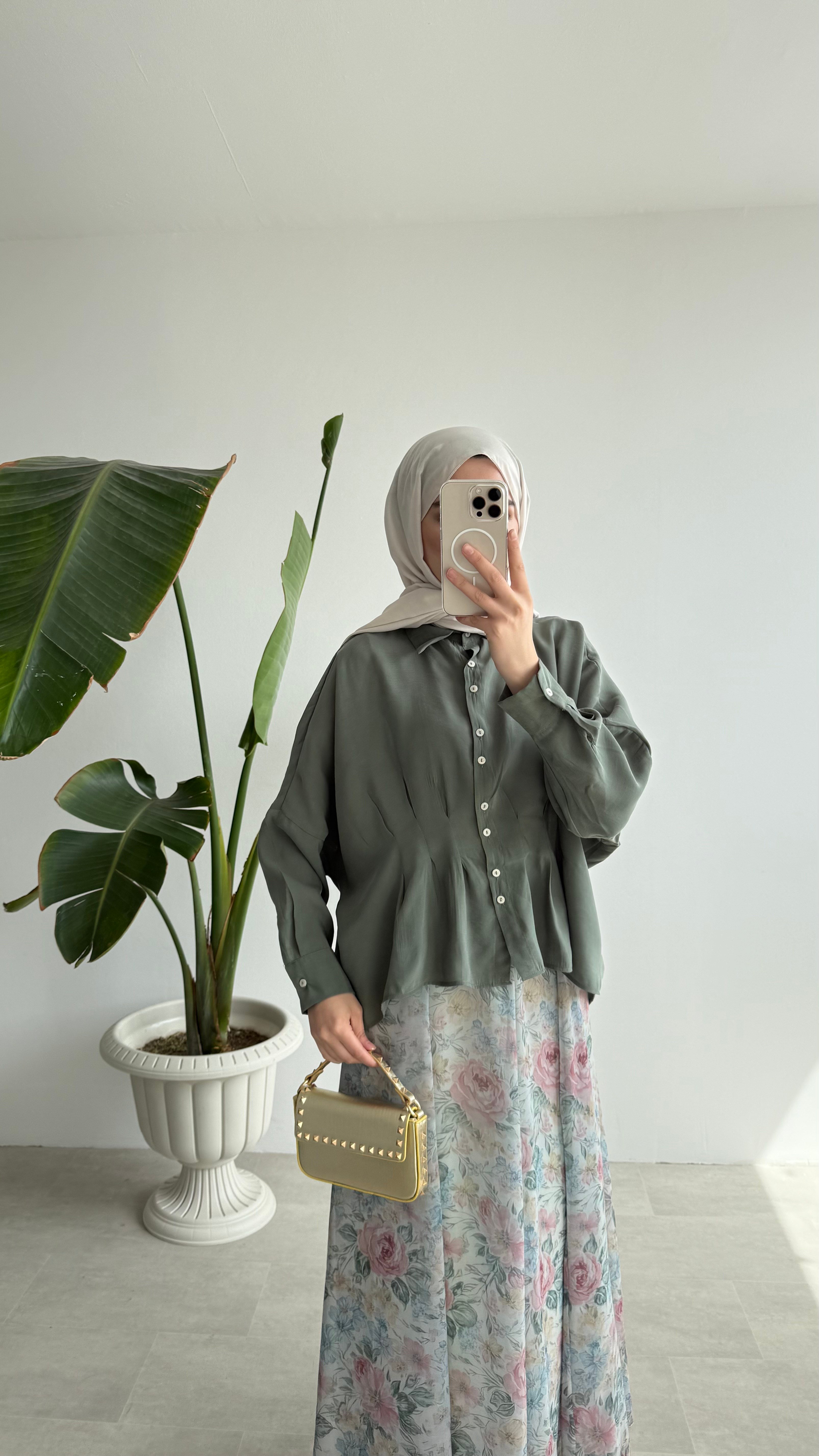 BEL DETAYLI ZARİF GÖMLEK - HAKİ