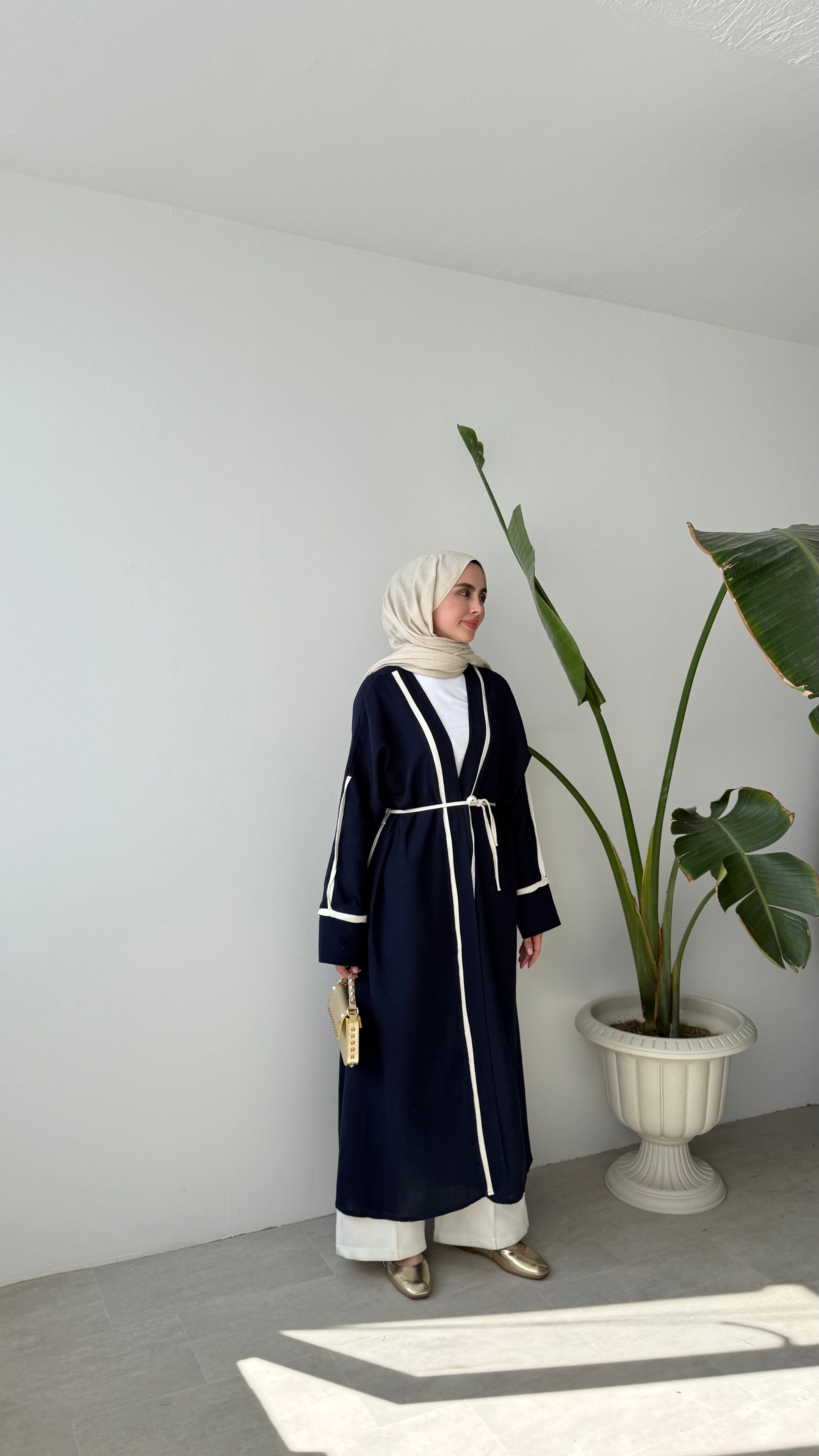 BEYAZ ŞERİTLİ KİMONO - LACİVERT 
