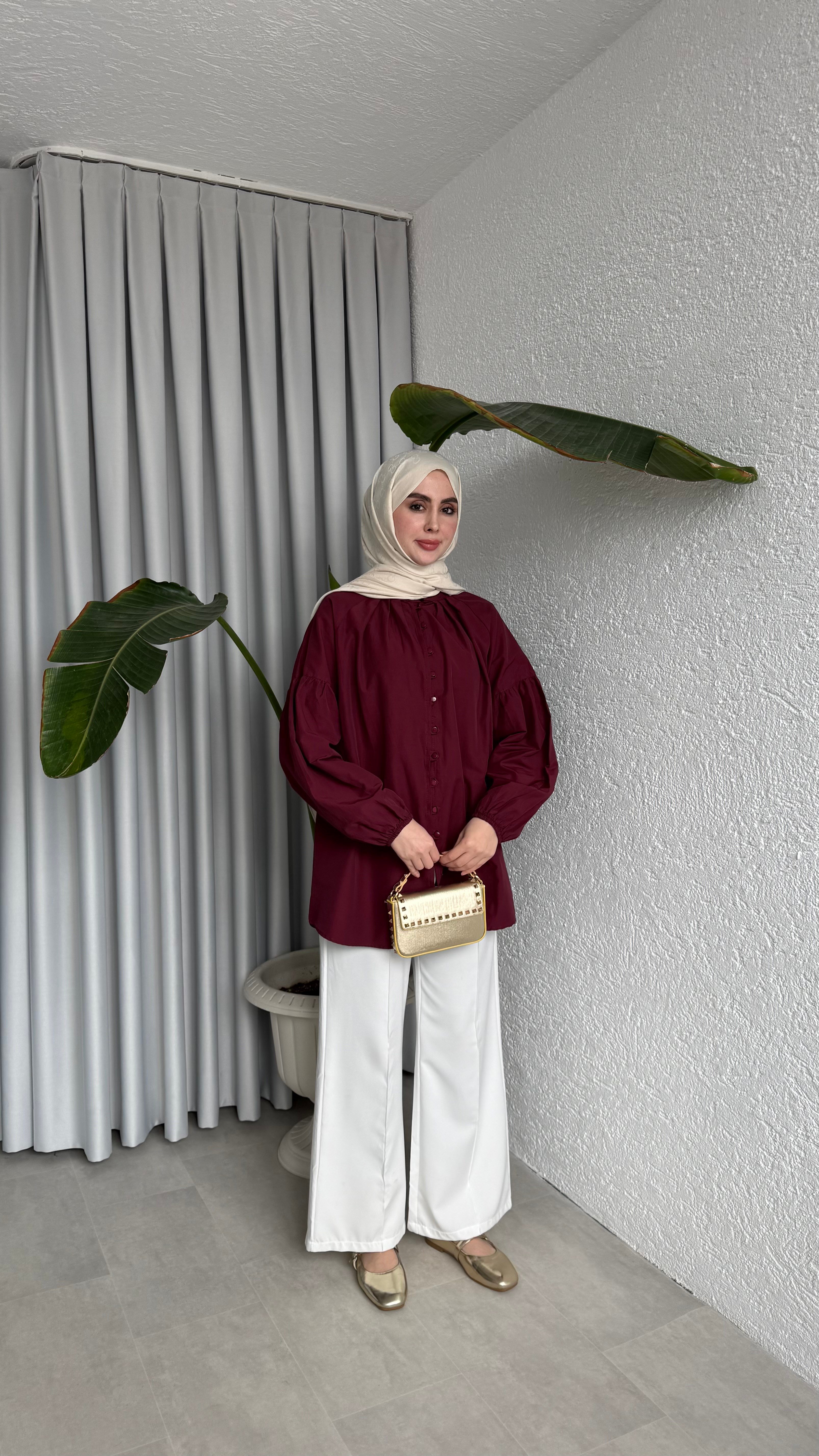BONNA DÜĞMELİ GÖMLEK -BORDO