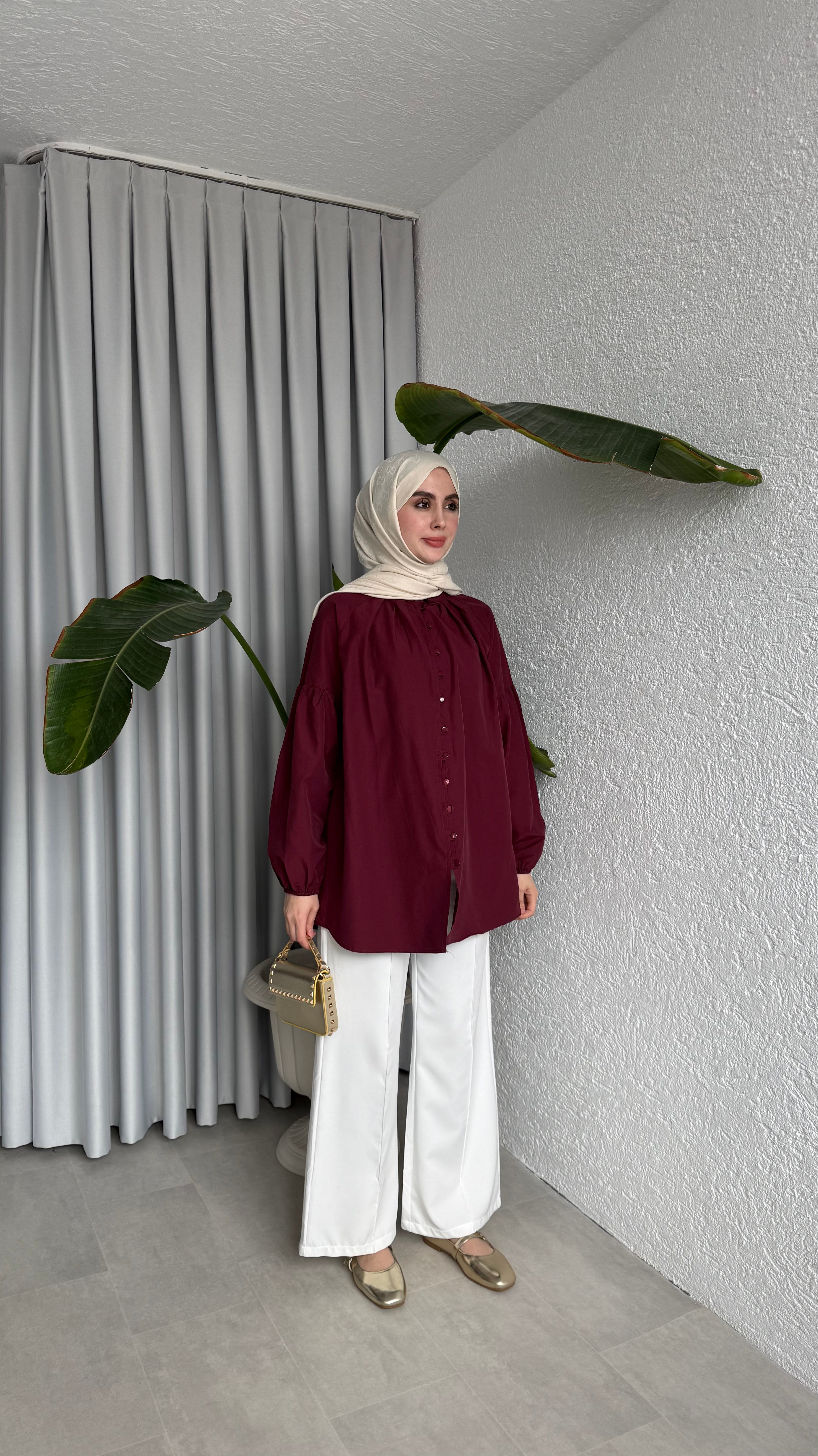 BONNA DÜĞMELİ GÖMLEK -BORDO