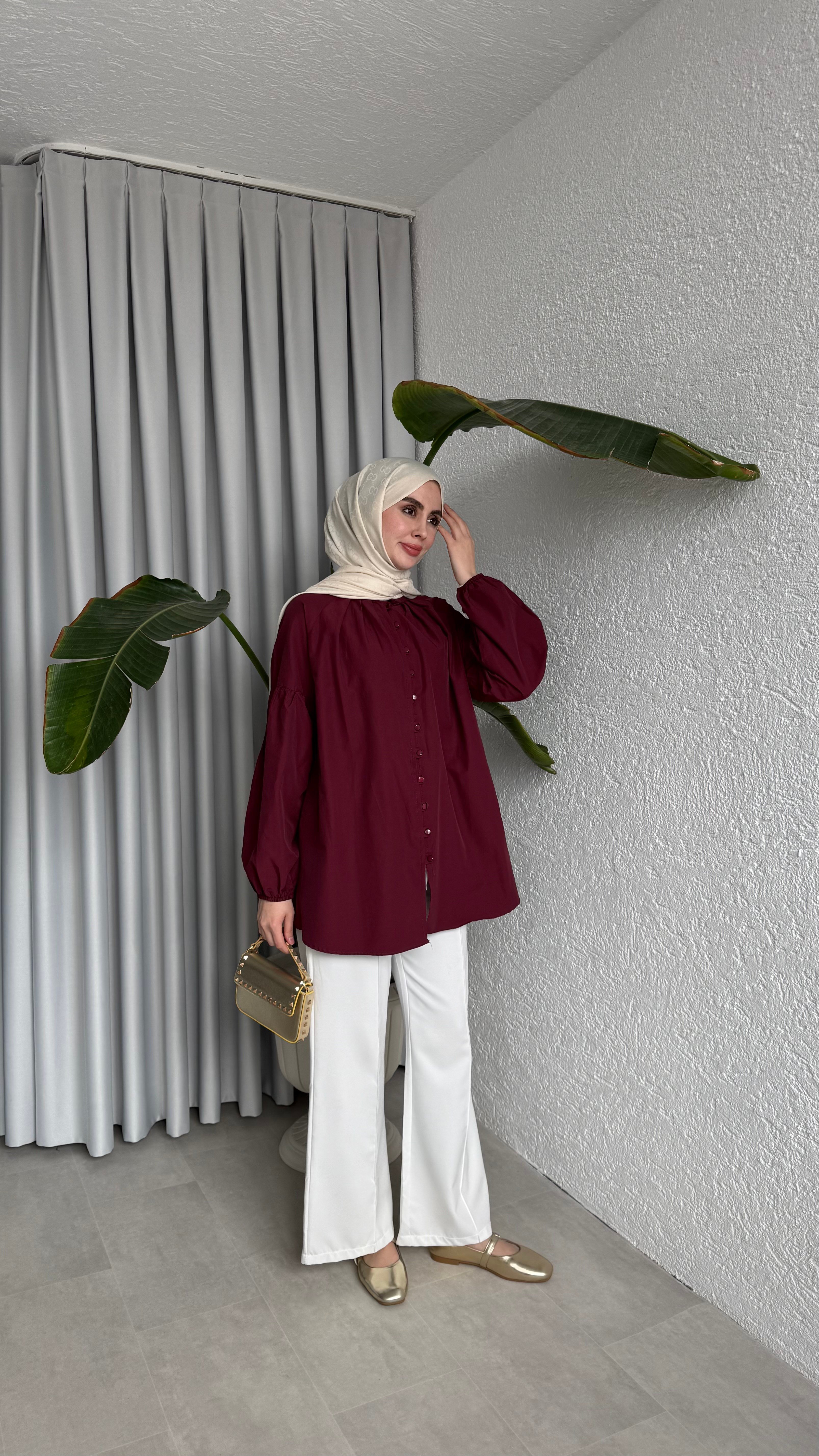 BONNA DÜĞMELİ GÖMLEK -BORDO