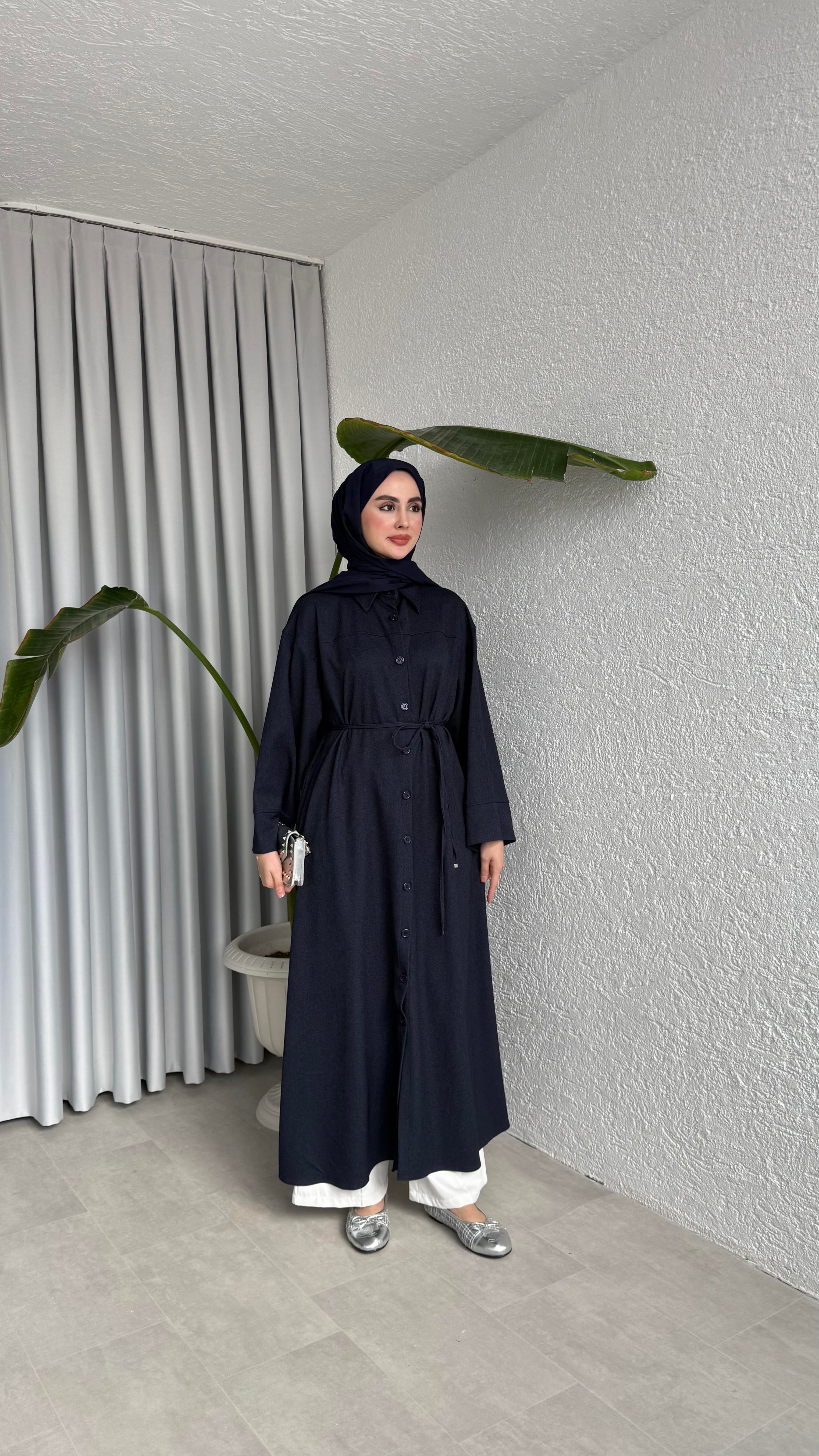 DÜĞMELİ ELBİSE - LACİVERT