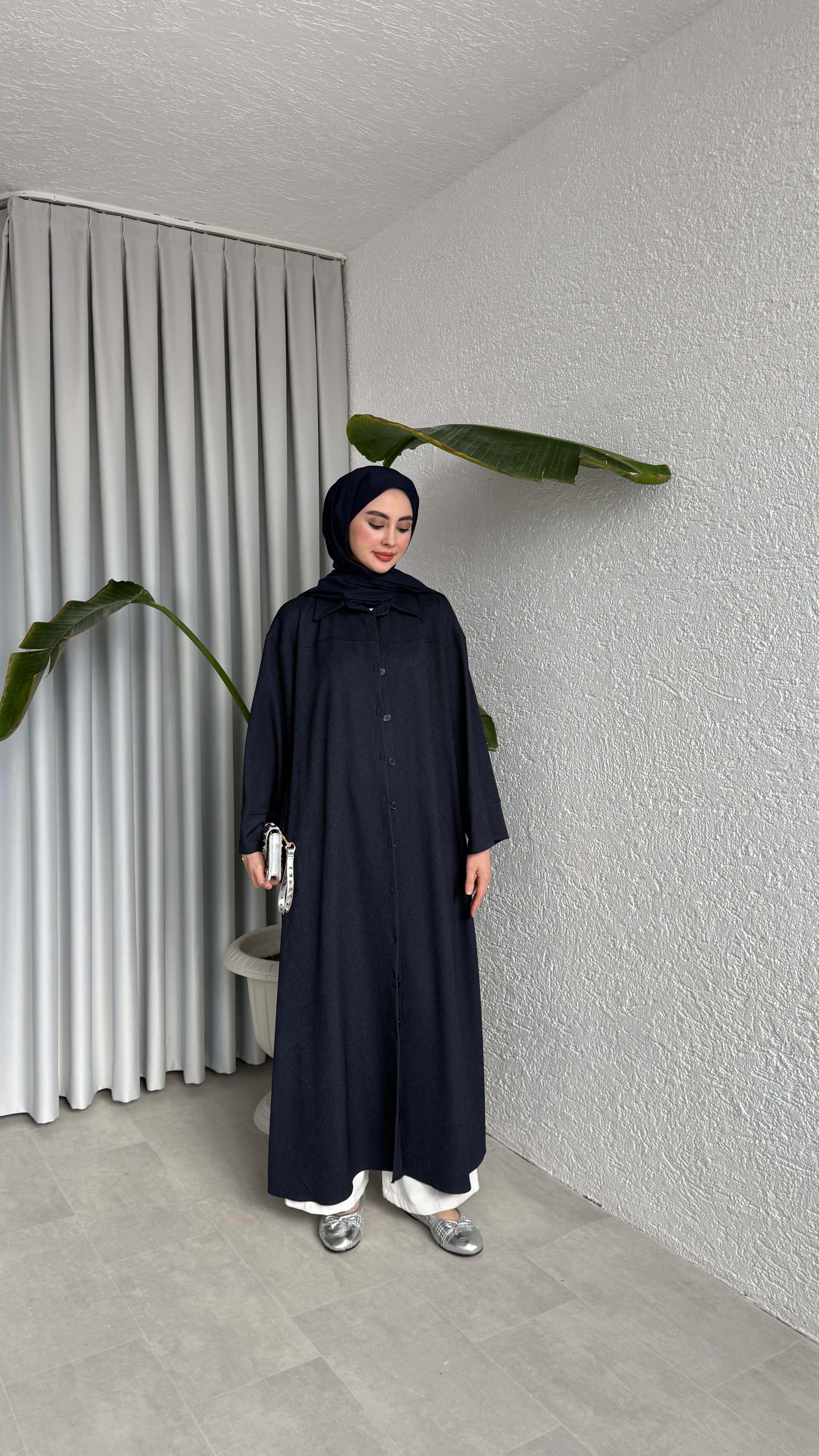 DÜĞMELİ ELBİSE - LACİVERT