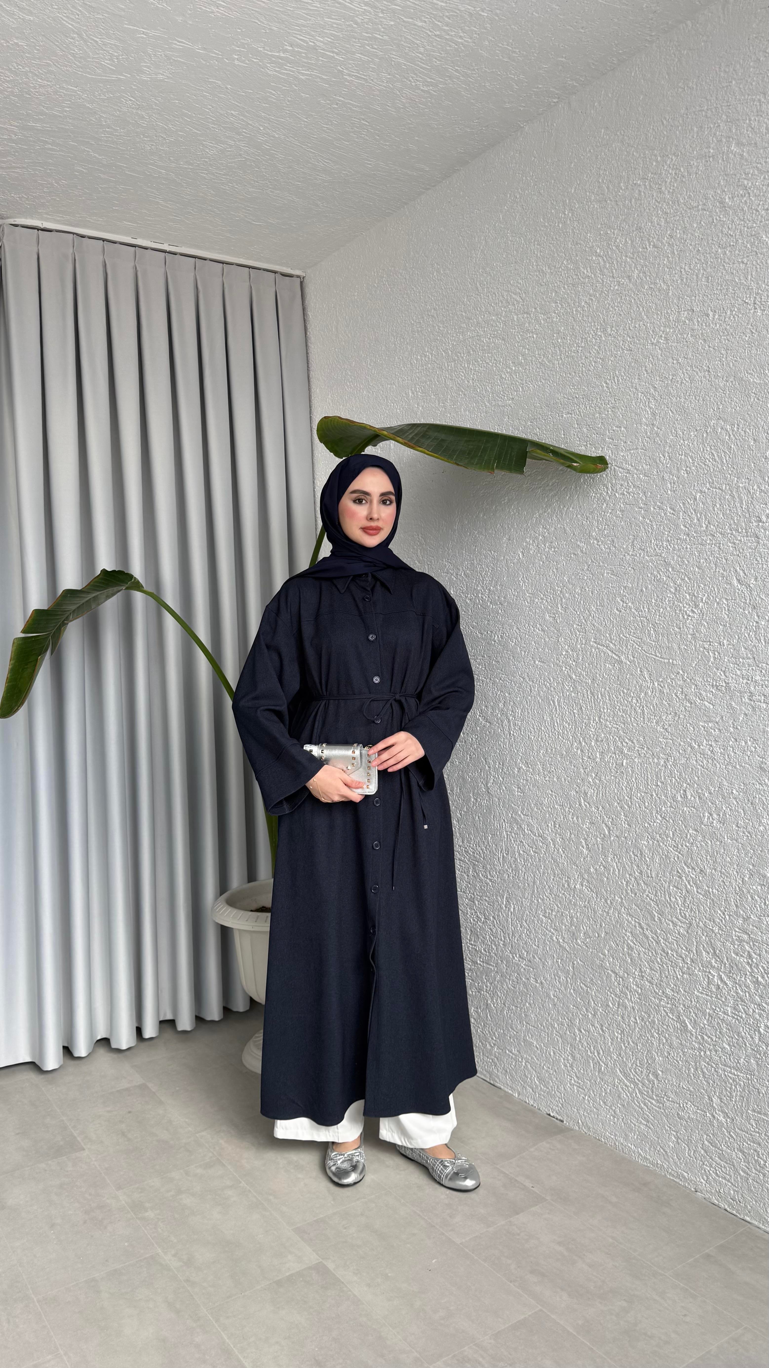 DÜĞMELİ ELBİSE - LACİVERT