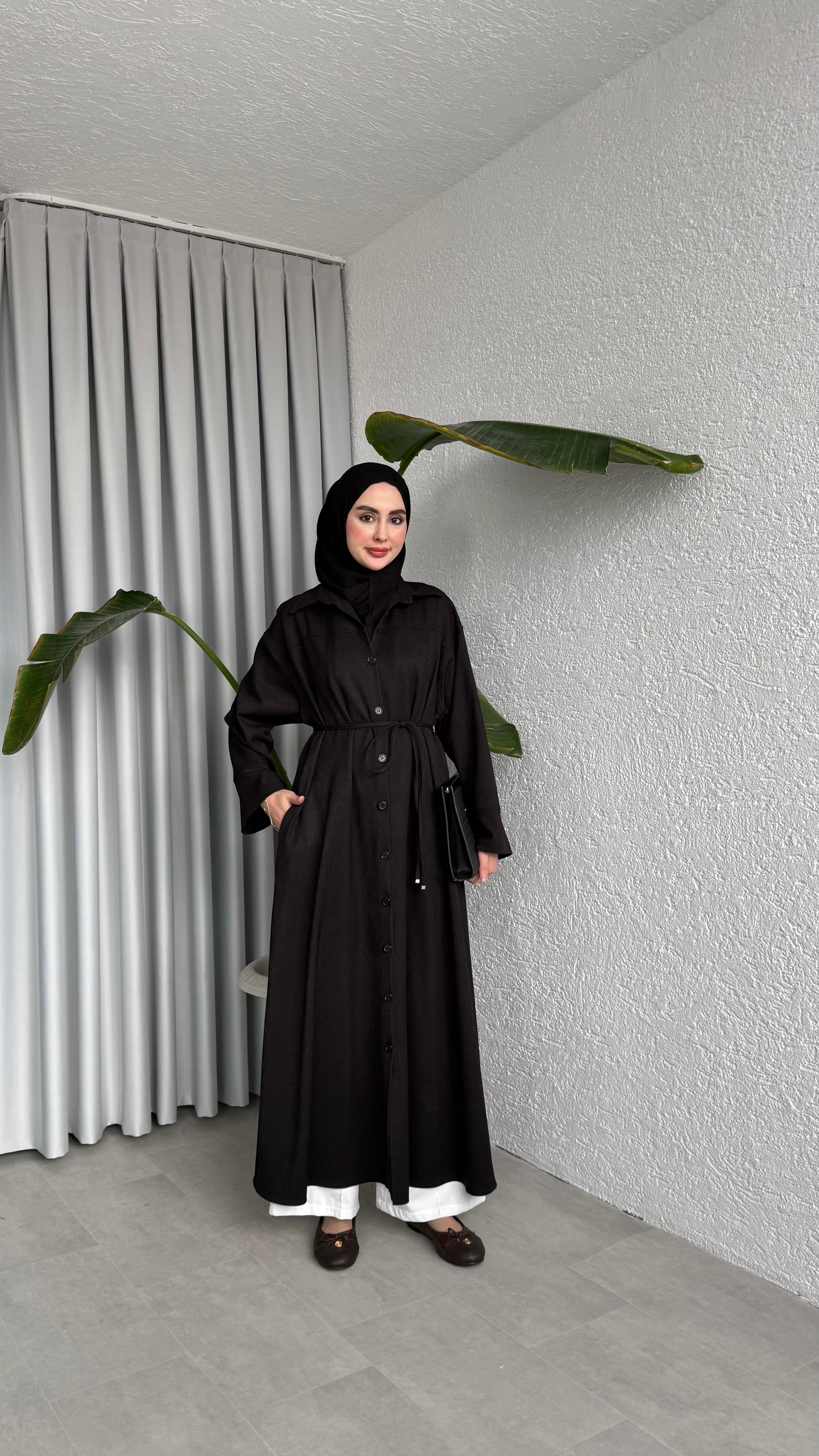 DÜĞMELİ ELBİSE - SİYAH