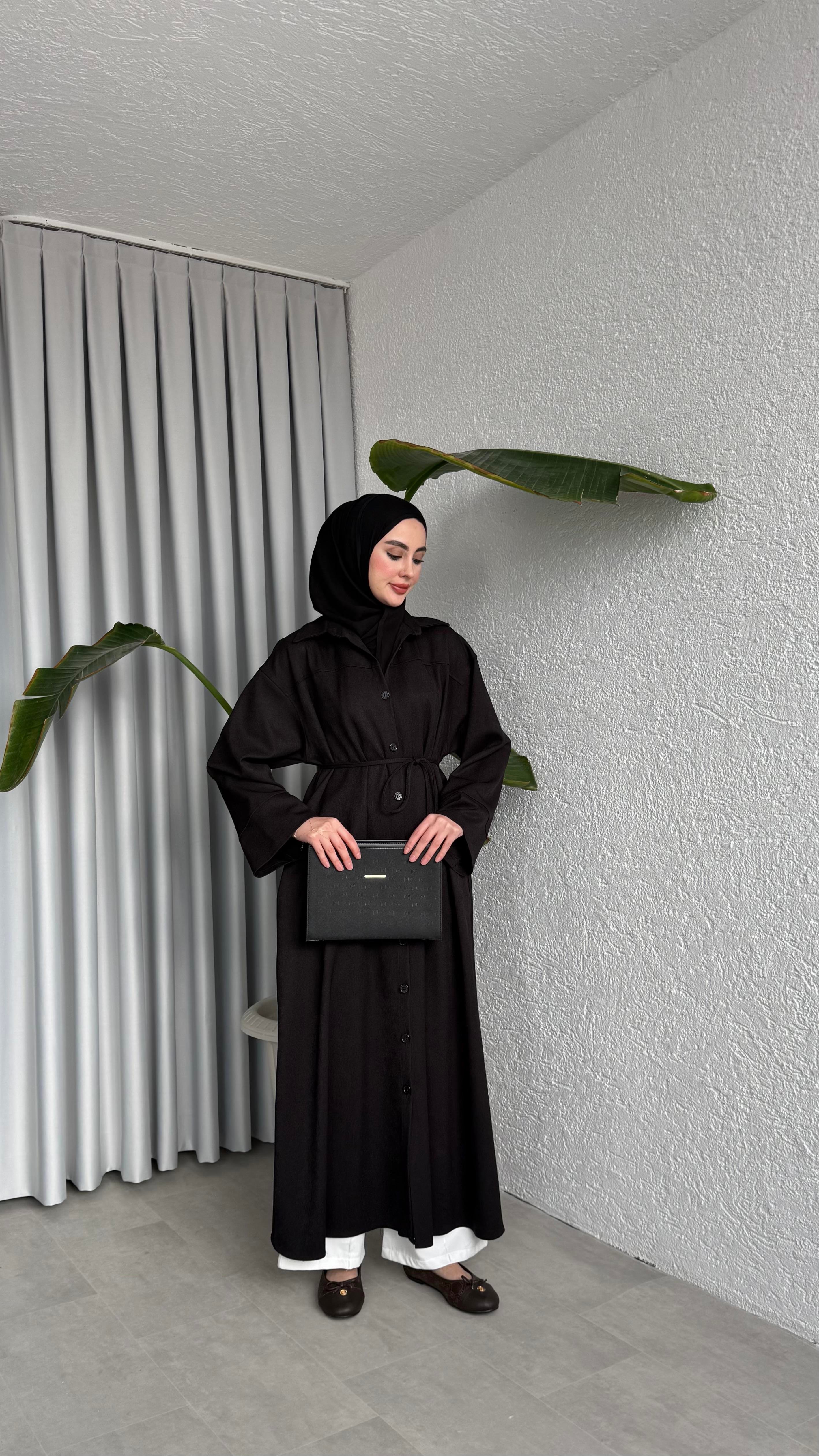 DÜĞMELİ ELBİSE - SİYAH