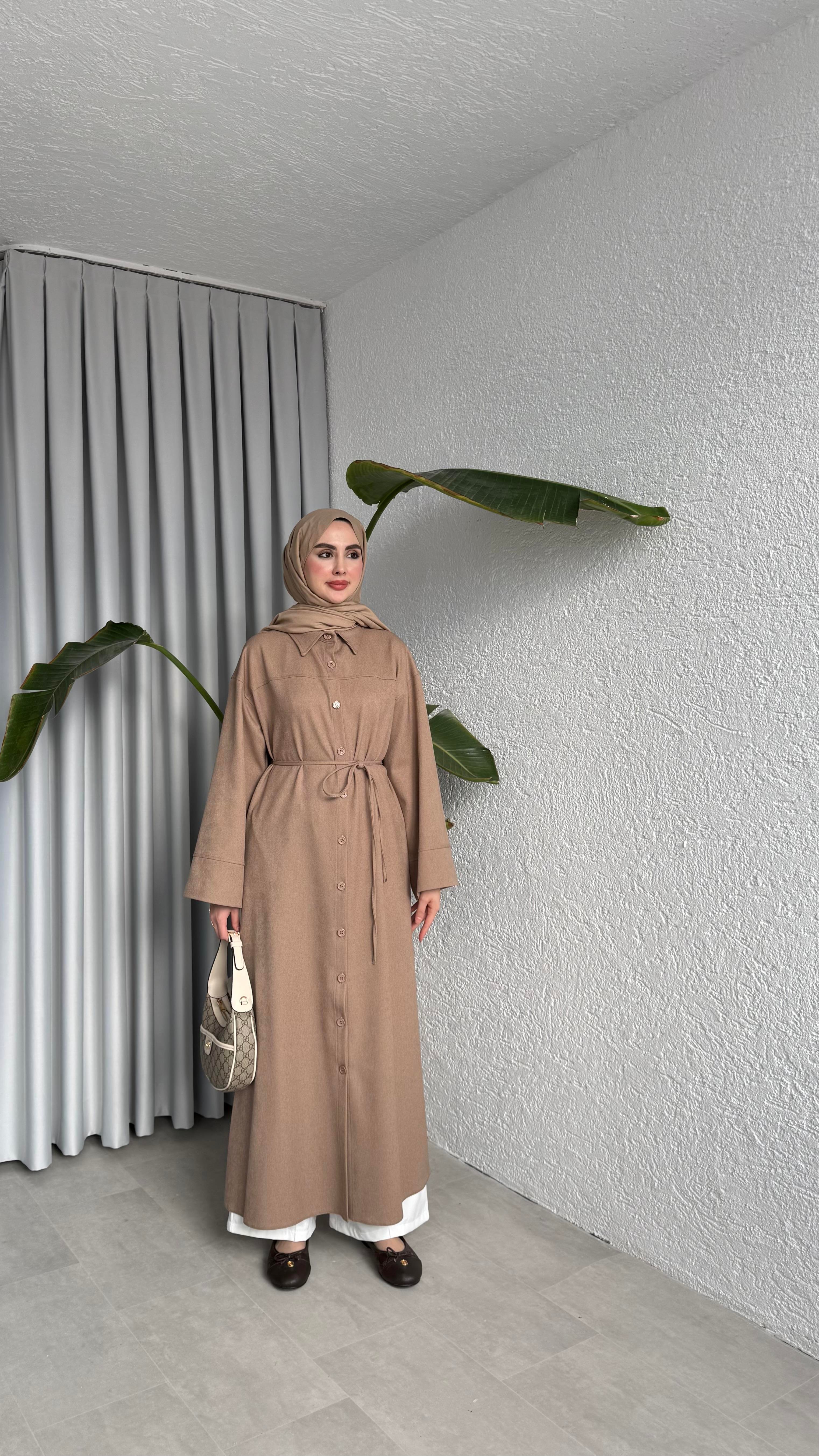 DÜĞMELİ ELBİSE - VİZON