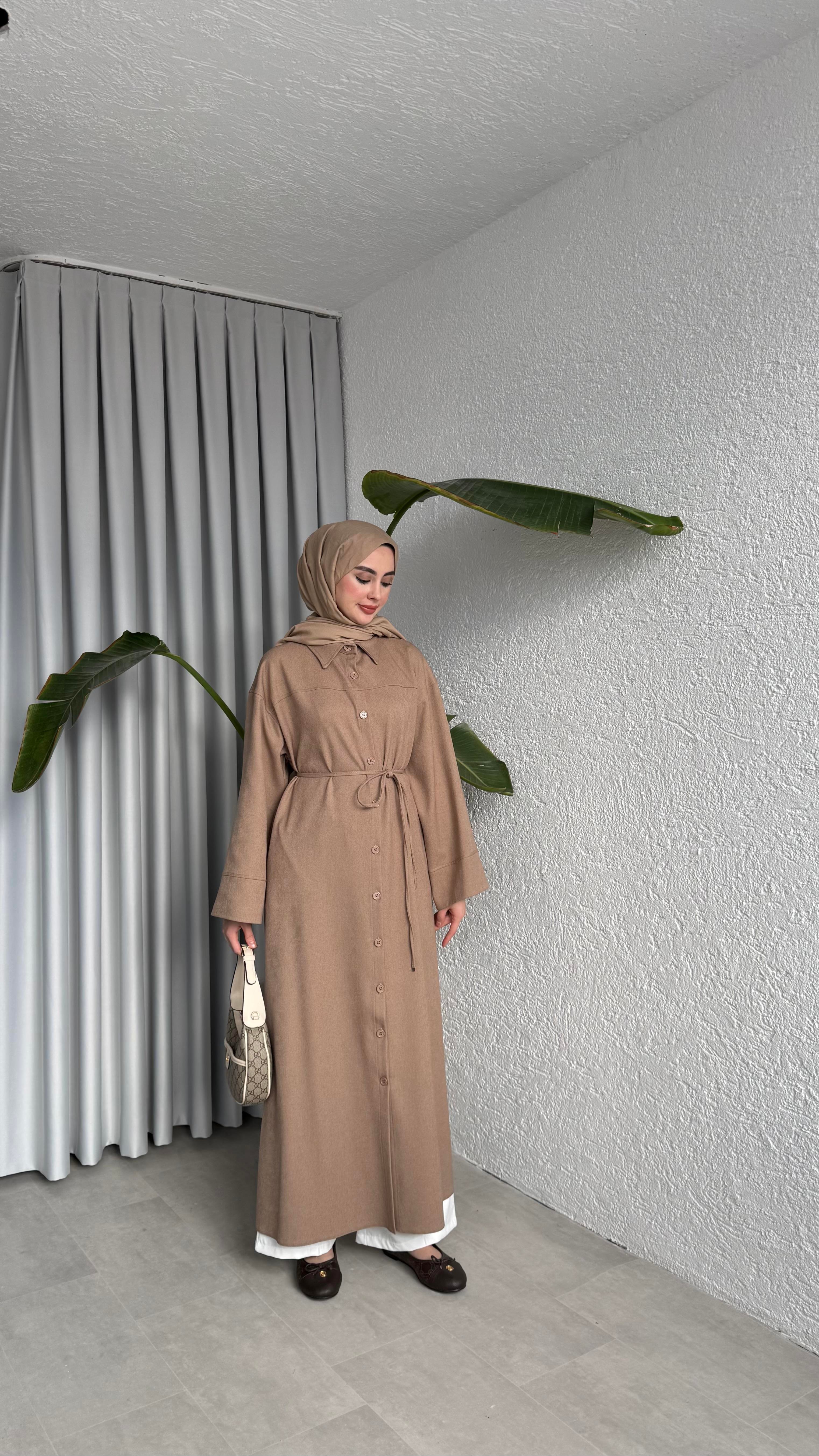 DÜĞMELİ ELBİSE - VİZON