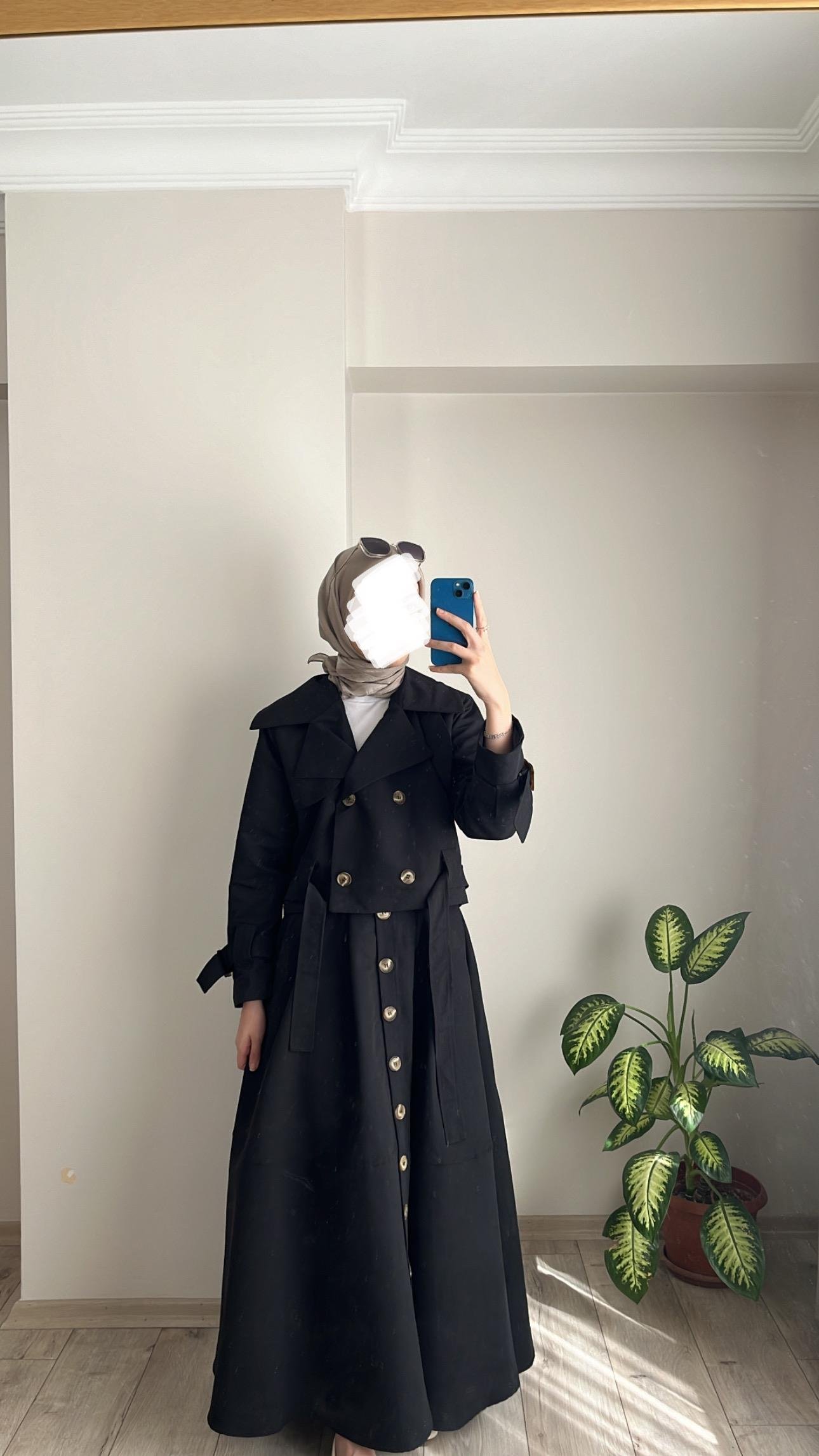 DÜĞMELİ TRENÇ TAKIM - SİYAH