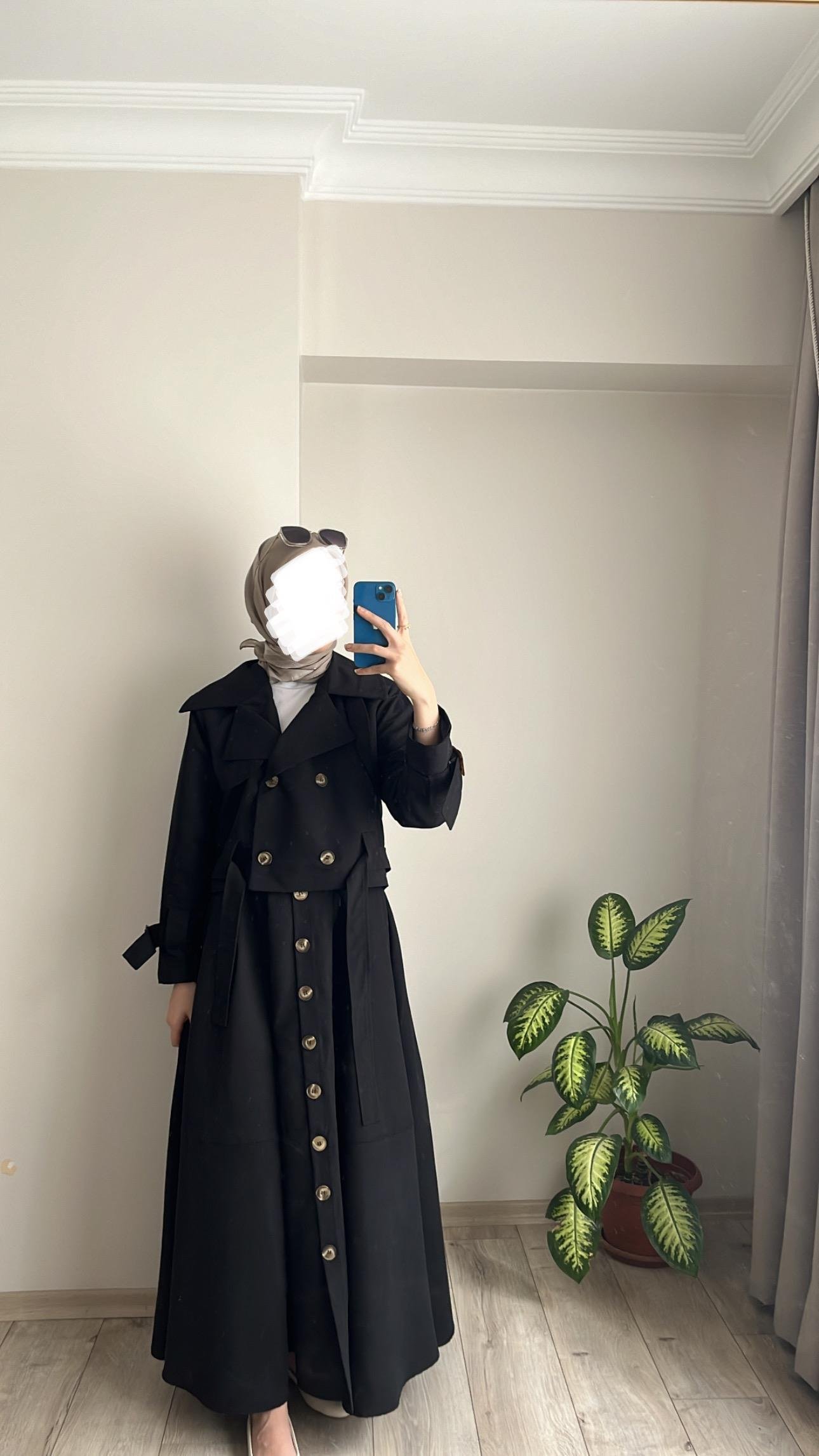 DÜĞMELİ TRENÇ TAKIM - SİYAH